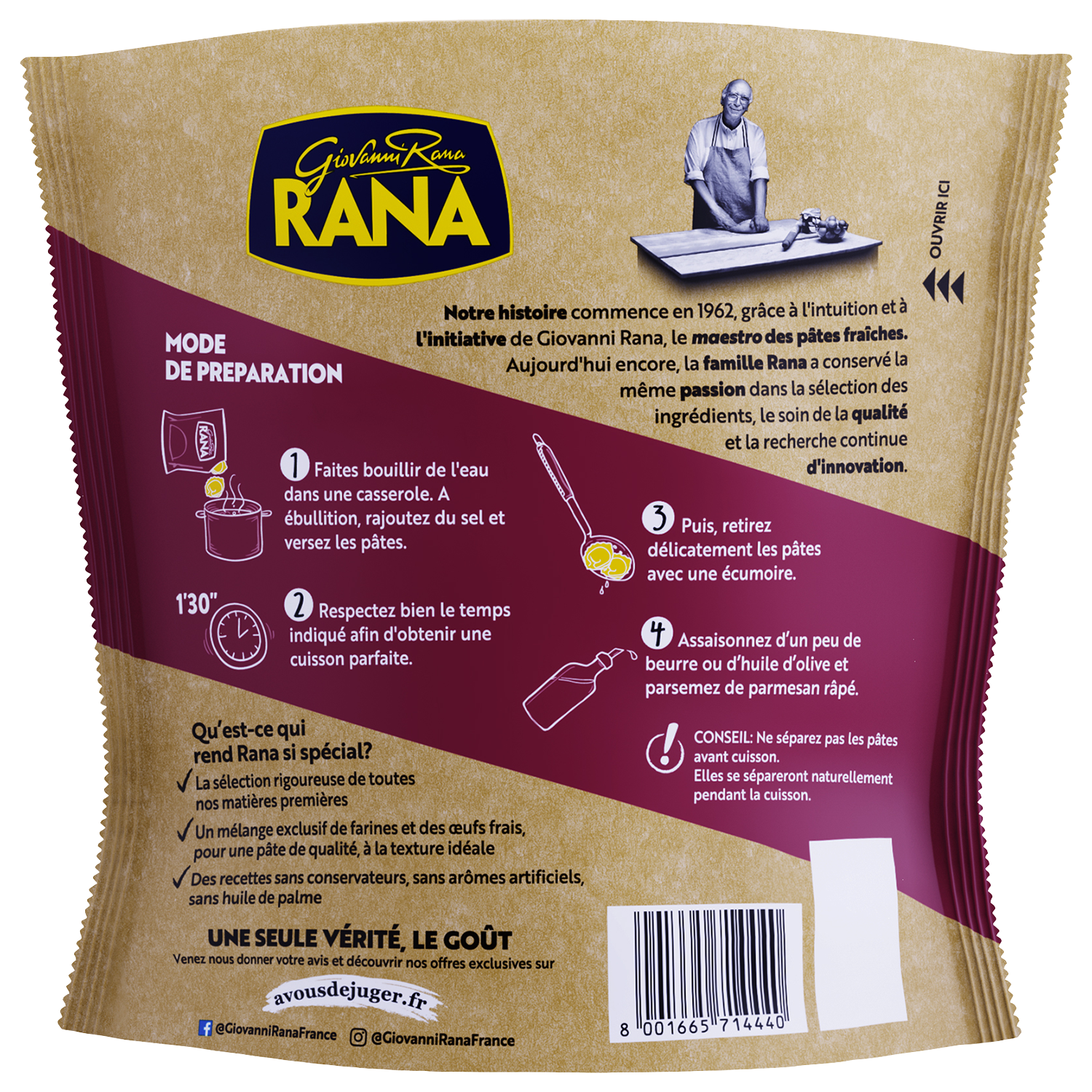 Voir la diapositive 2 : RANA Tortellini bacon, ricotta & mozzarella 2 parts 250g