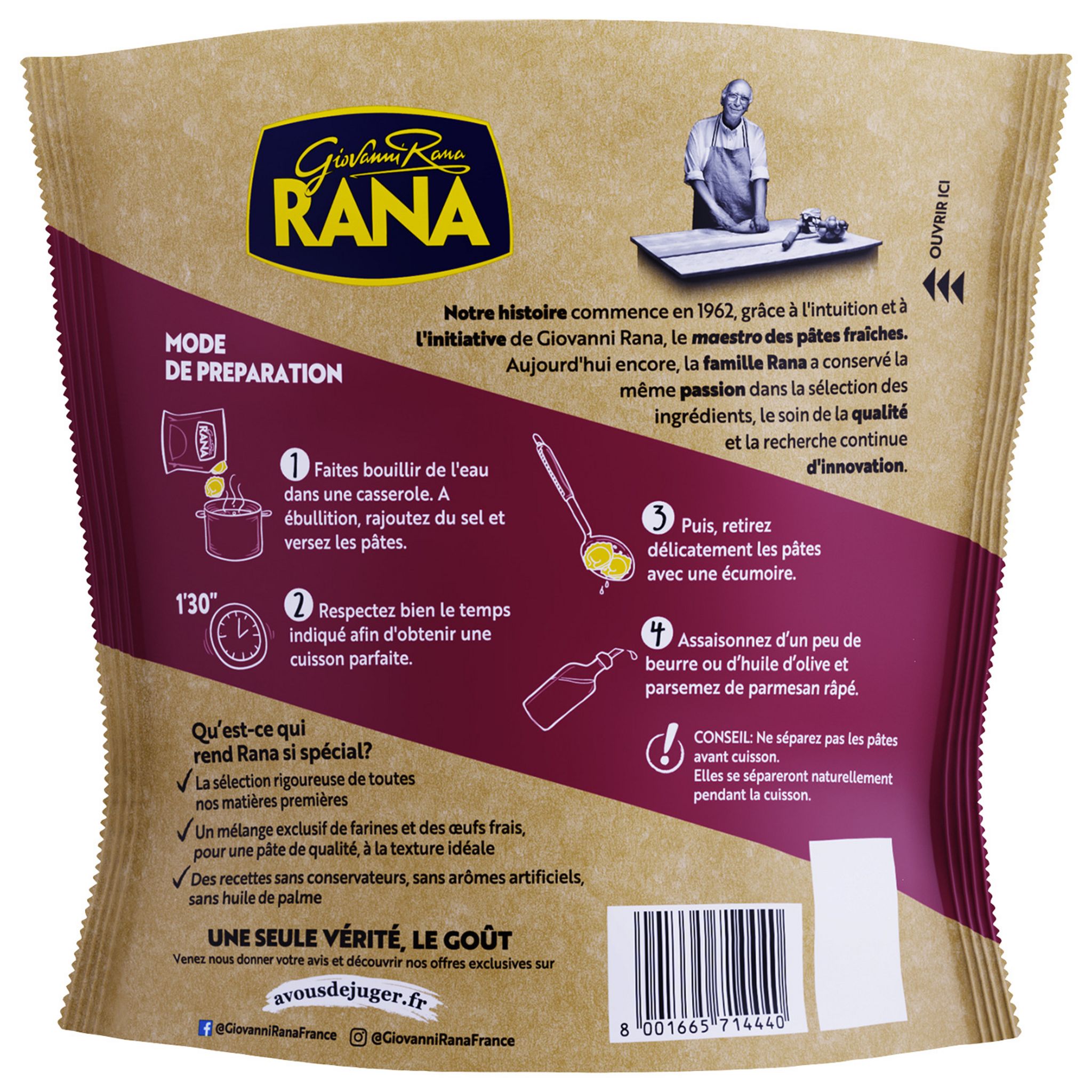 Voir la diapositive 3 : RANA Tortellini bacon, ricotta & mozzarella 2 parts 250g