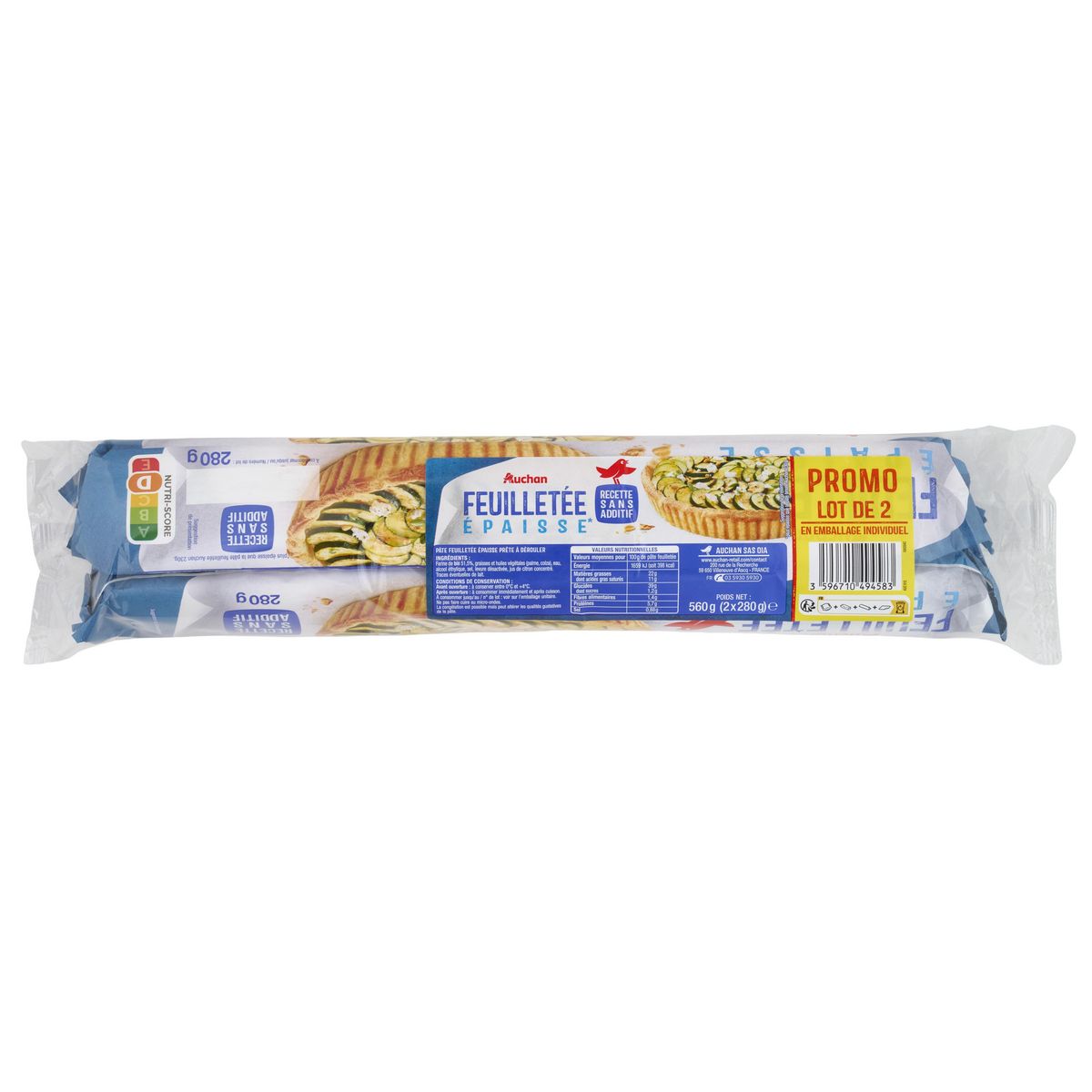 AUCHAN Pâtes feuilletée sans additif 2x260g