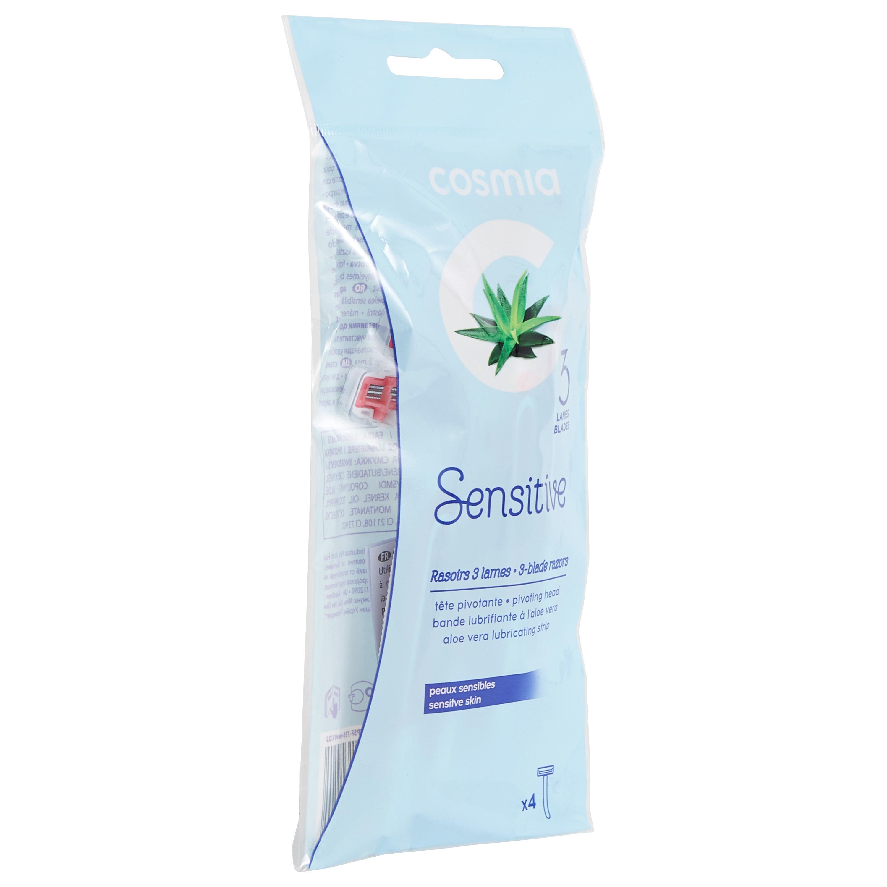 Voir la diapositive 2 : COSMIA Rasoirs jetables 3 lames sensitive pour peaux sensibles 4 rasoirs