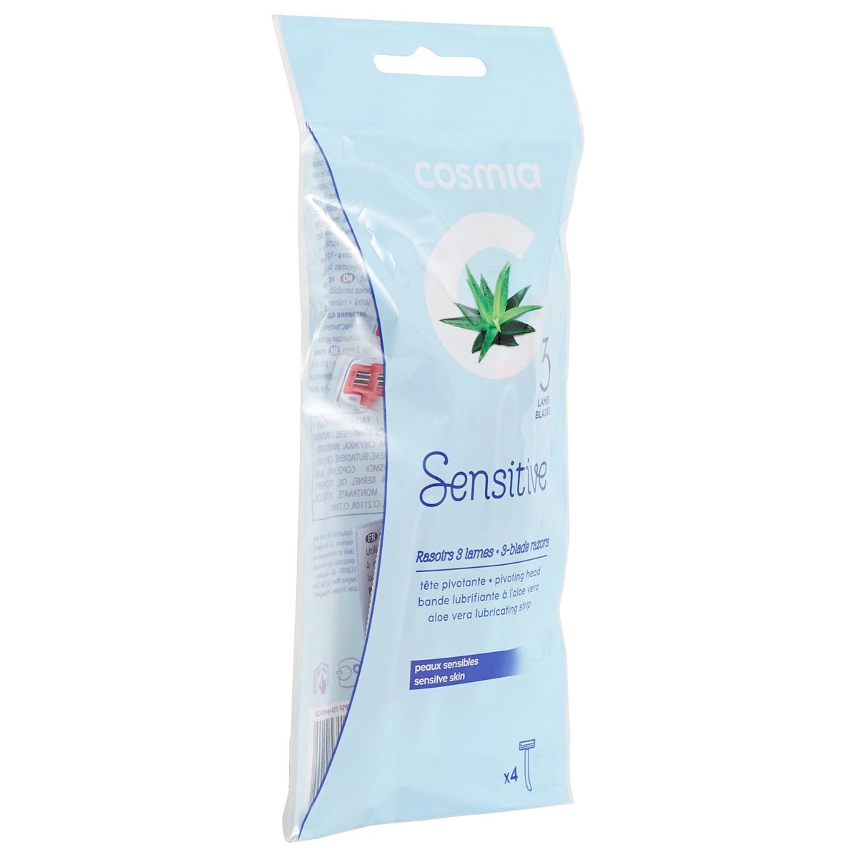 COSMIA Rasoirs jetables 3 lames sensitive pour peaux sensibles 4 rasoirs