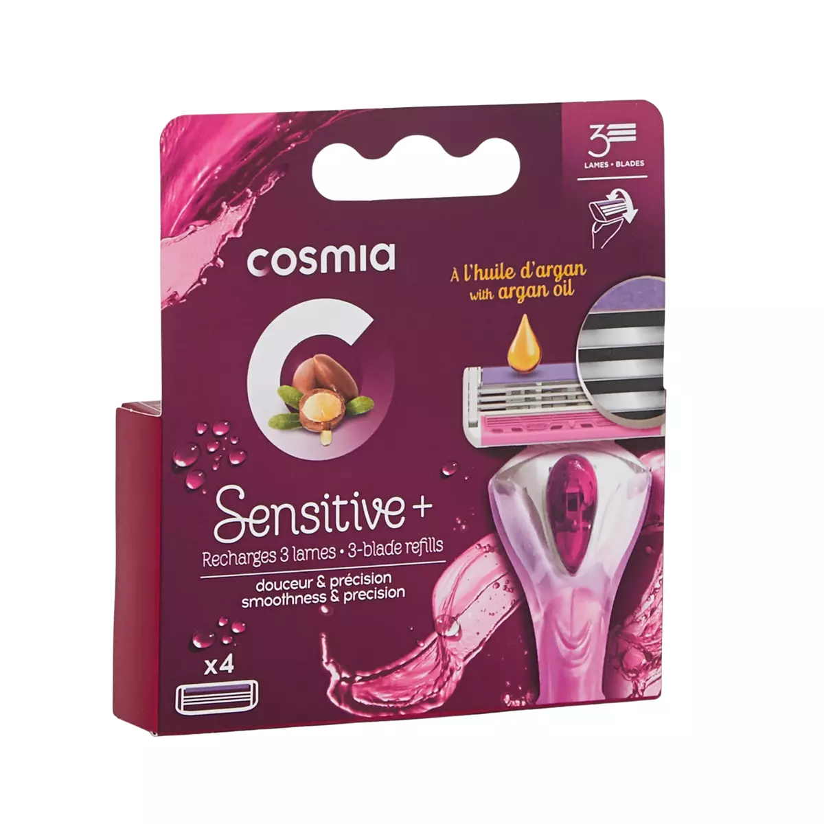 COSMIA Sensitive + Recharges lames de rasoir 3 lames douceur et précision 4 recharges