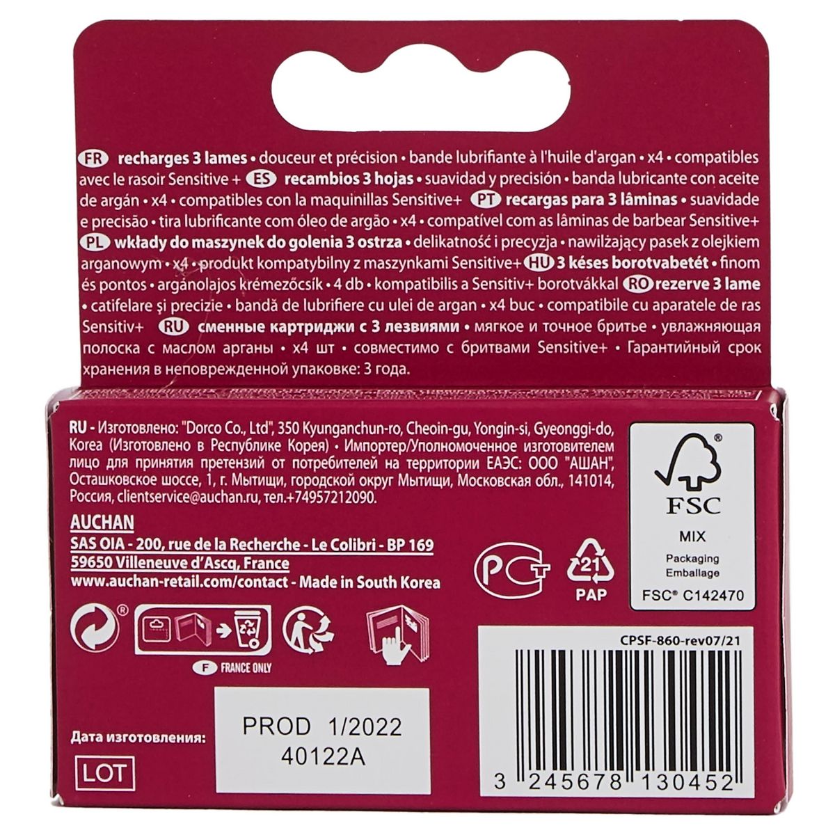 COSMIA Sensitive + Recharges lames de rasoir 3 lames douceur et précision 4 recharges