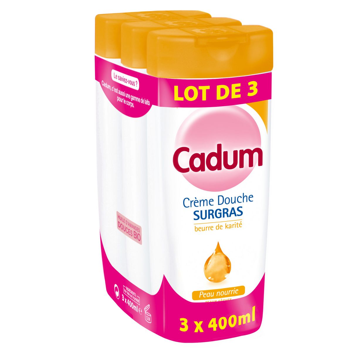 CADUM Crème douche surgras beurre de karité peau nourrie 3x400ml