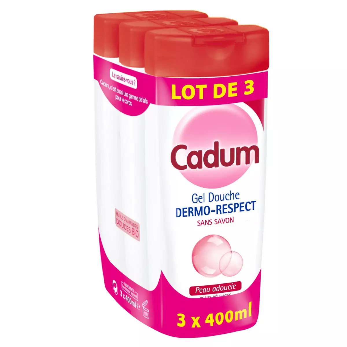 CADUM Gel douche dermo-respect sans savon peau adoucie 3x400ml