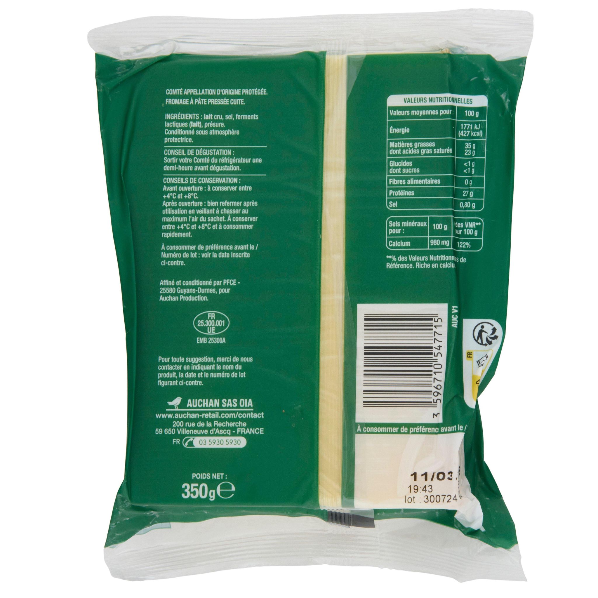 Voir la diapositive 2 : AUCHAN Comté AOP 4 mois bloc 350g