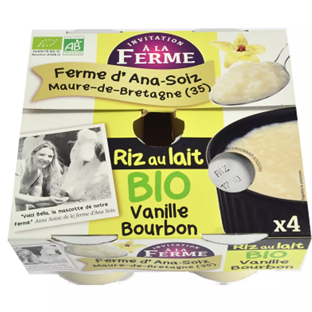 INVITATION A LA FERME Riz au lait à la vanille bourbon bio 4x125g