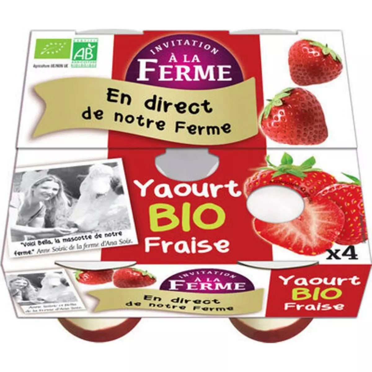 INVITATION A LA FERME Yaourt fraise bio 4x125g