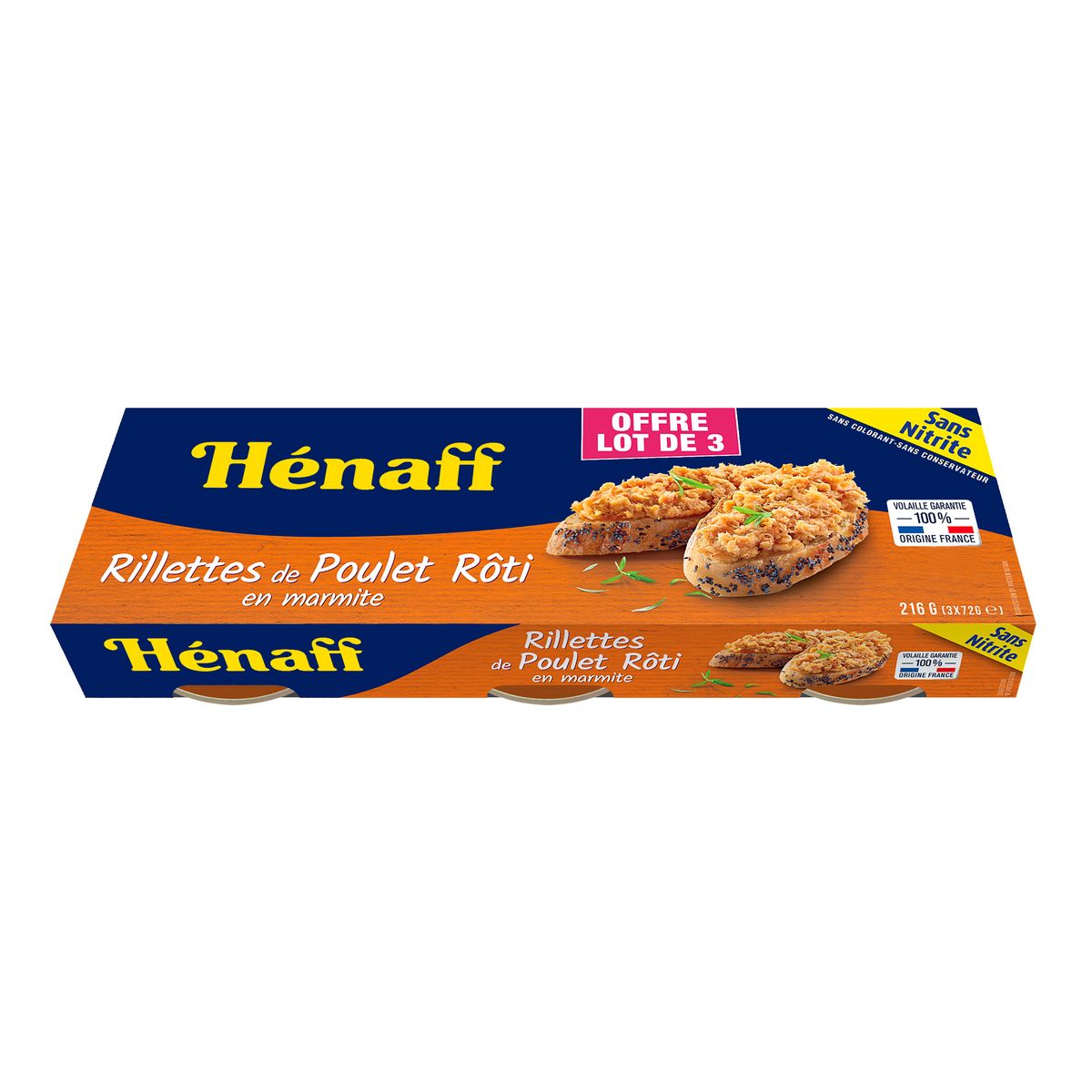 HENAFF Rillettes de poulet rôti 3x72g