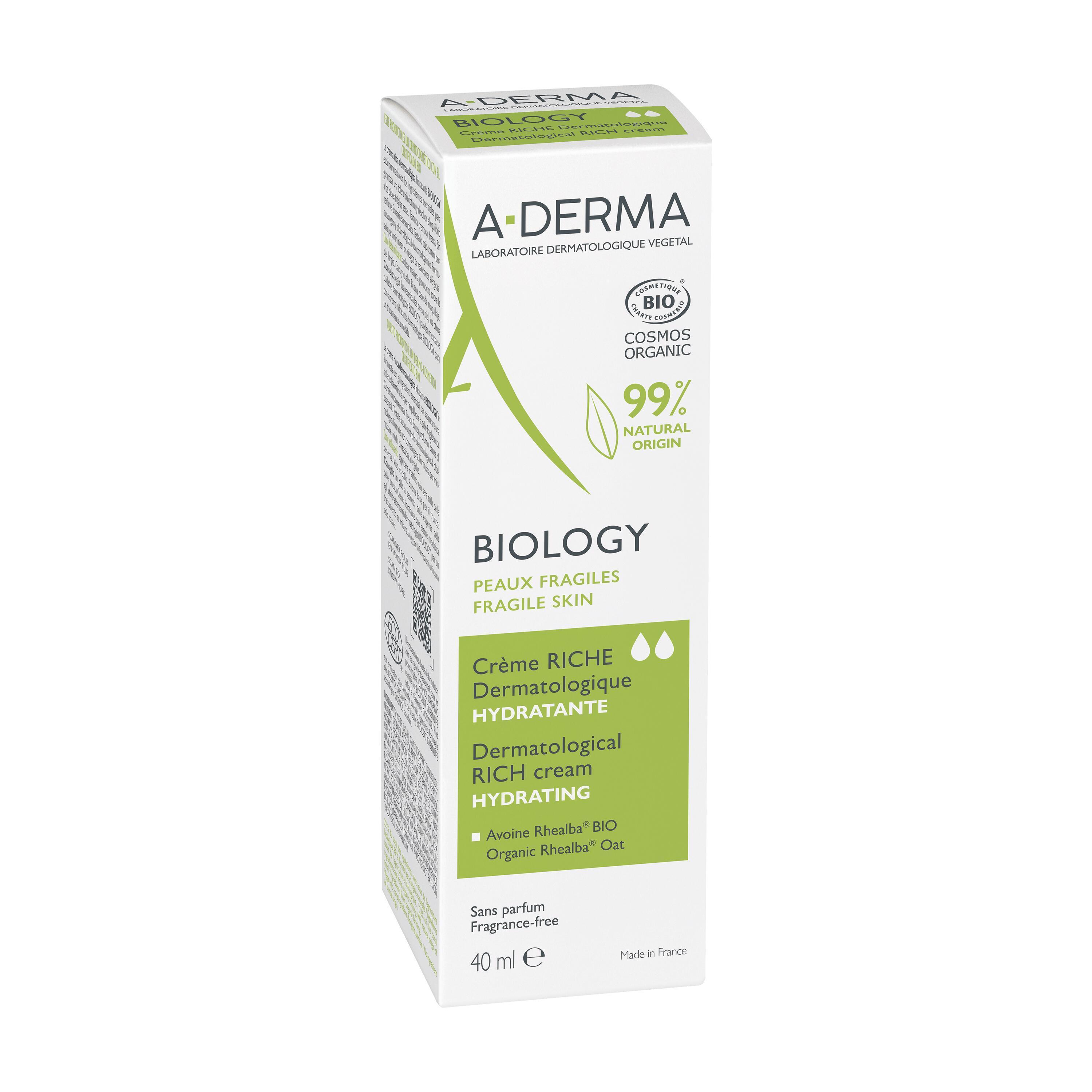 Voir la diapositive 2 : A-DERMA Biology Crème riche dermatologique hydratante bio 40ml