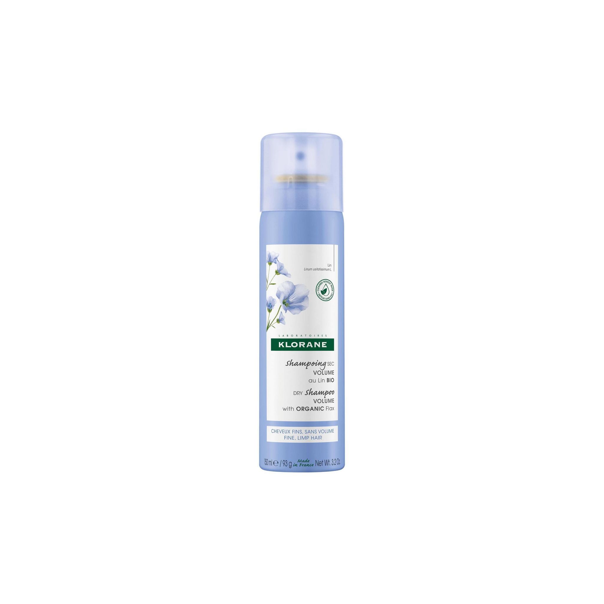 KLORANE Shampoing sec volume au lin bio pour cheveux fins et sans volume 150ml