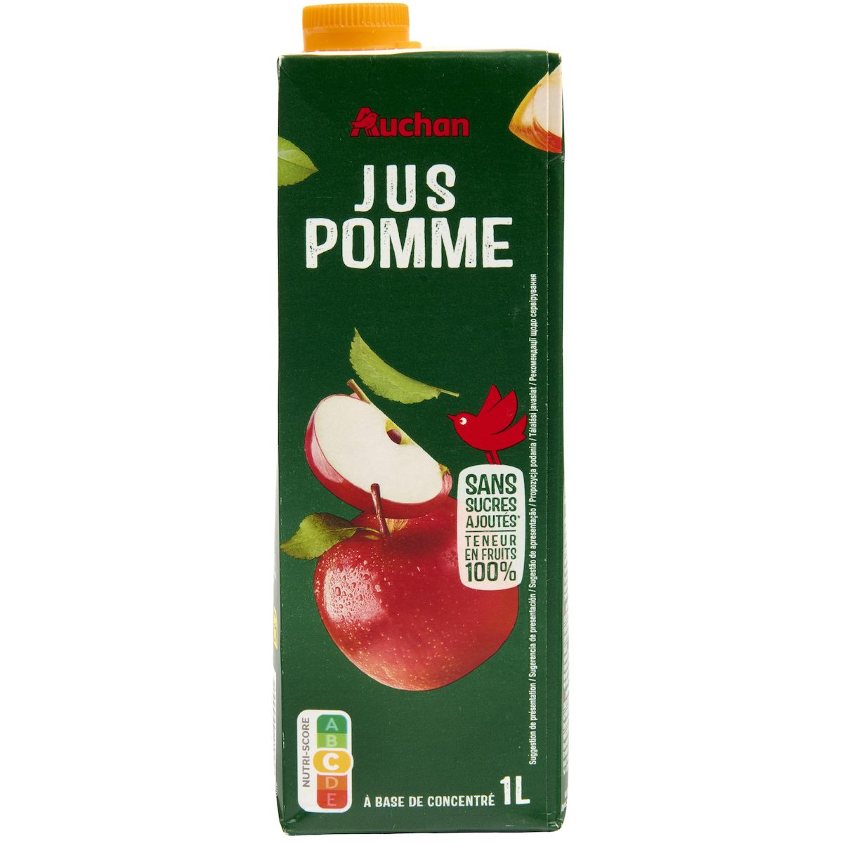 AUCHAN Jus de pomme à base de concentré sans sucres ajoutés 1l
