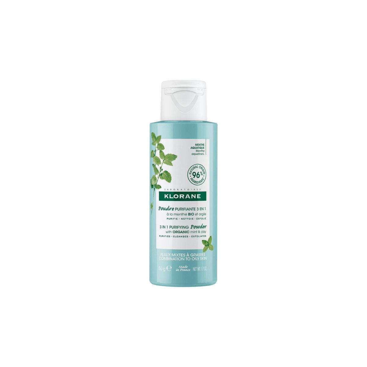 KLORANE Poudre purifiante 3 en 1 à la menthe bio et argile pour peaux mixtes à grasses 50ml