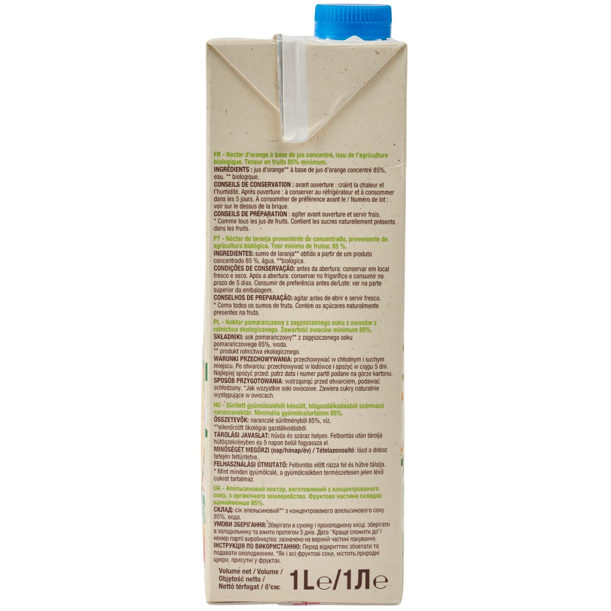 Voir la diapositive 4 : AUCHAN BIO Nectar d'orange sans sucres ajoutés bio en brique 1l