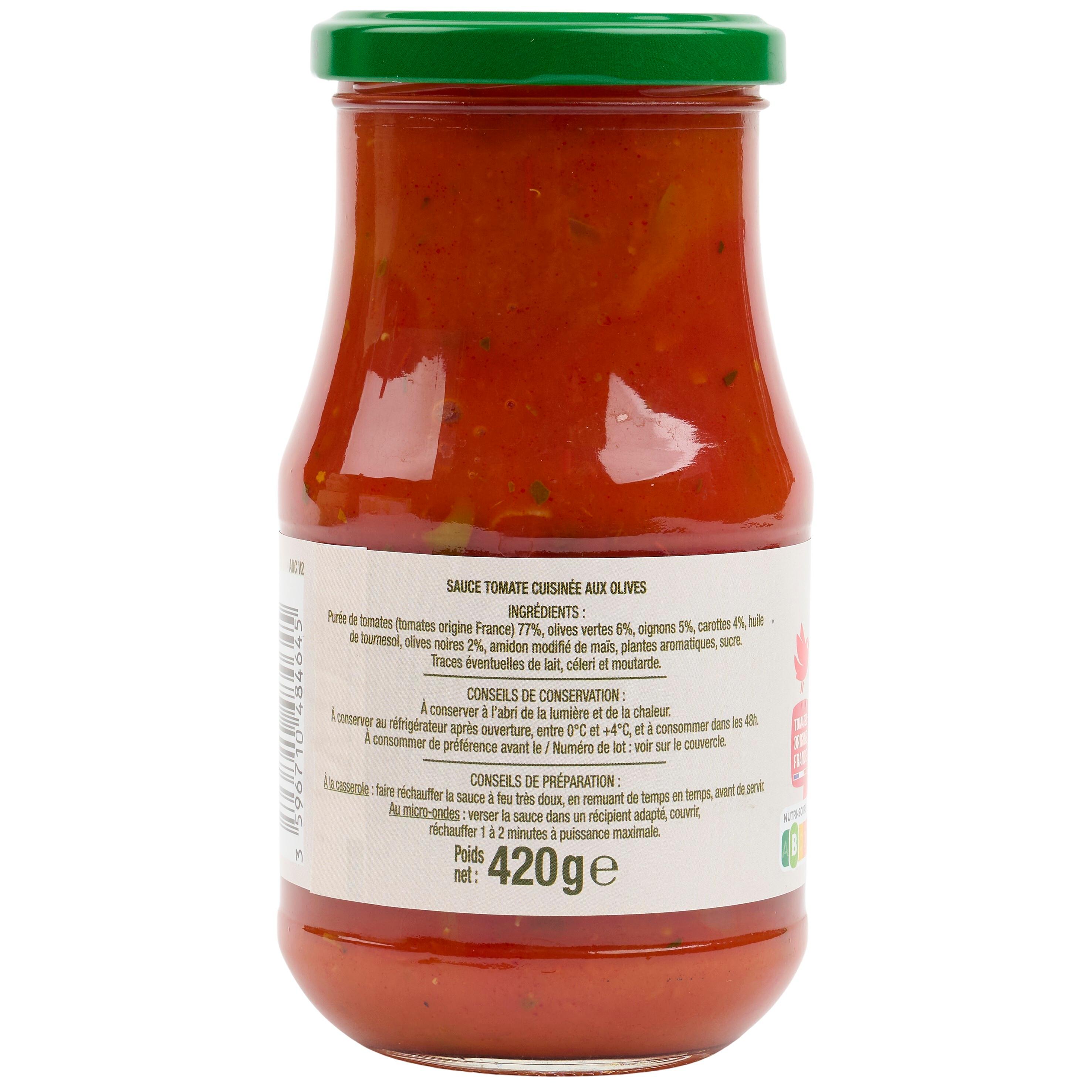 Voir la diapositive 2 : AUCHAN Sauce tomate aux olives en bocal 420g
