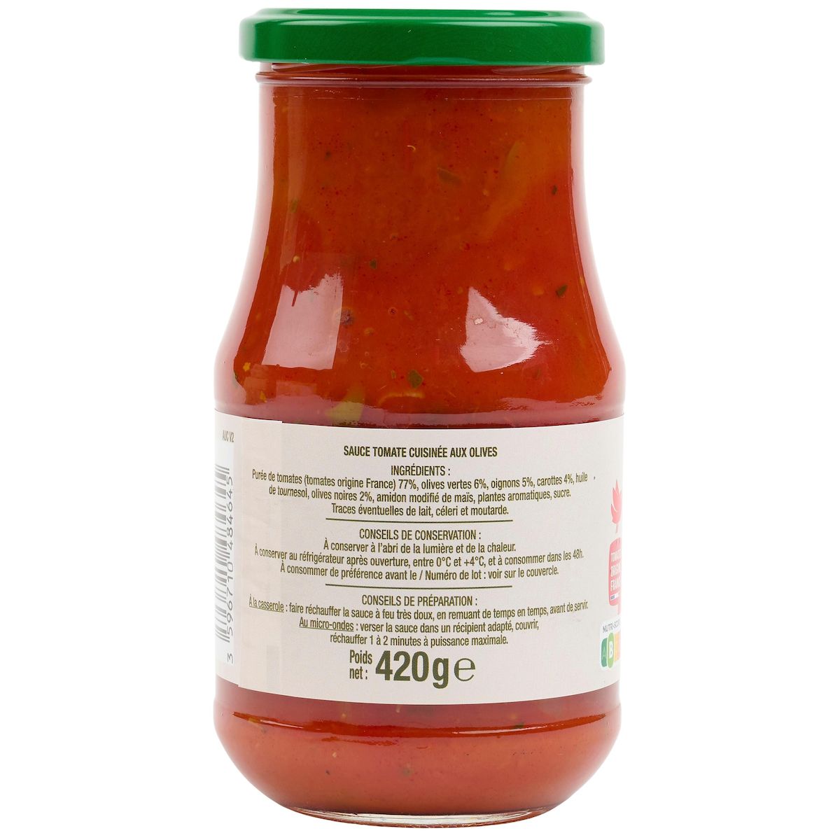 AUCHAN Sauce tomate aux olives en bocal 420g