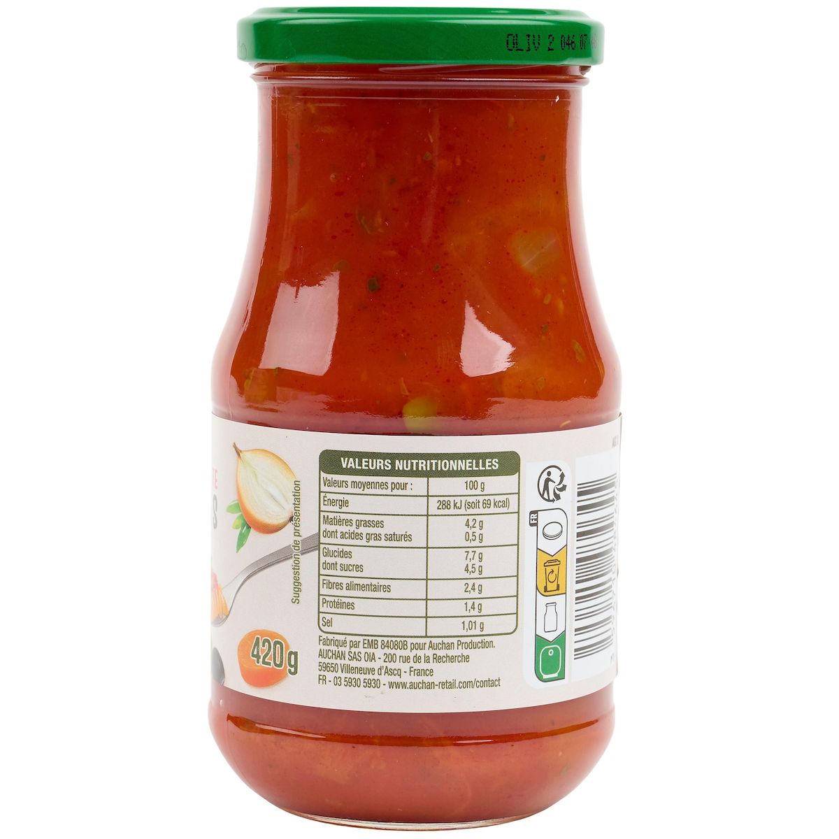 AUCHAN Sauce tomate aux olives en bocal 420g