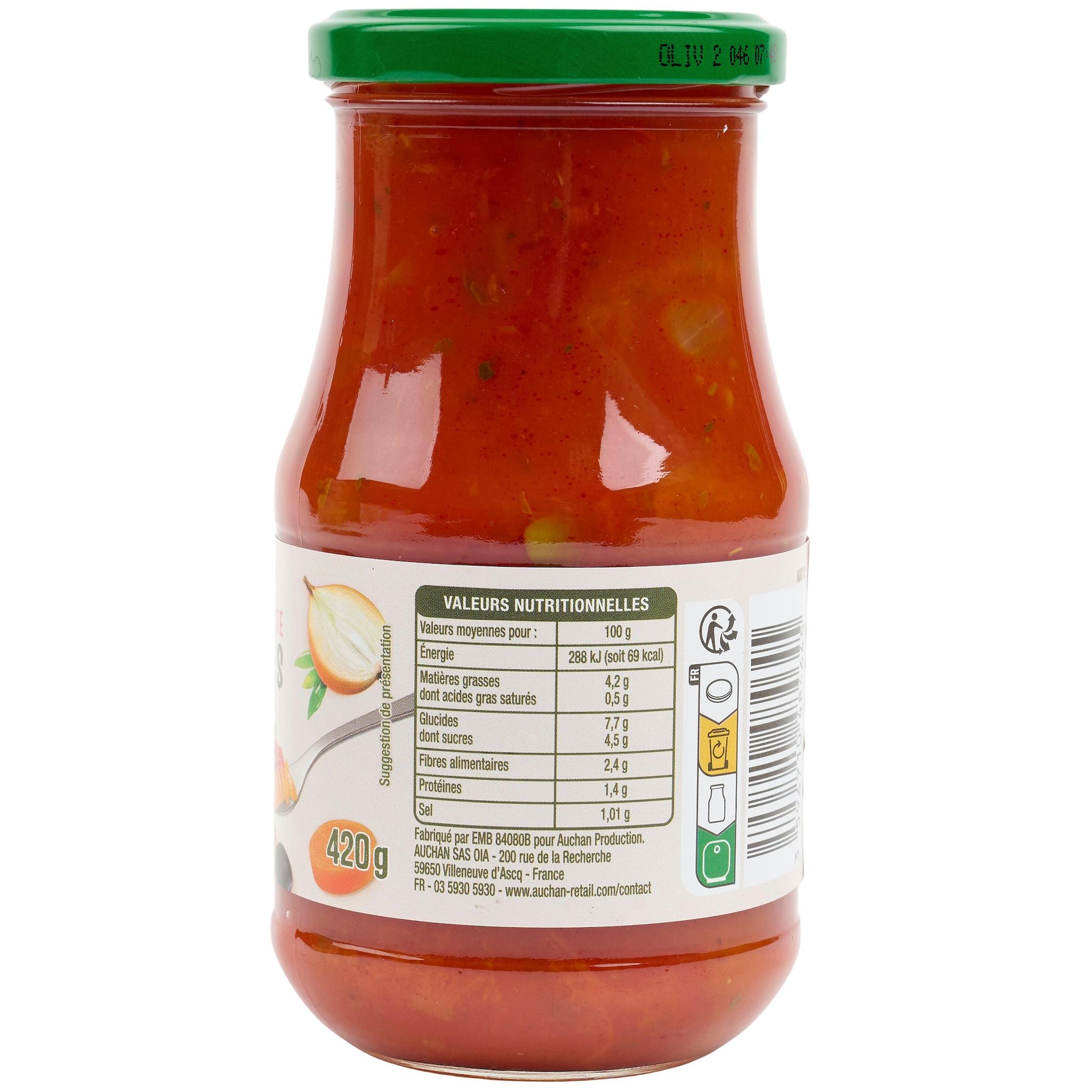 Voir la diapositive 4 : AUCHAN Sauce tomate aux olives en bocal 420g