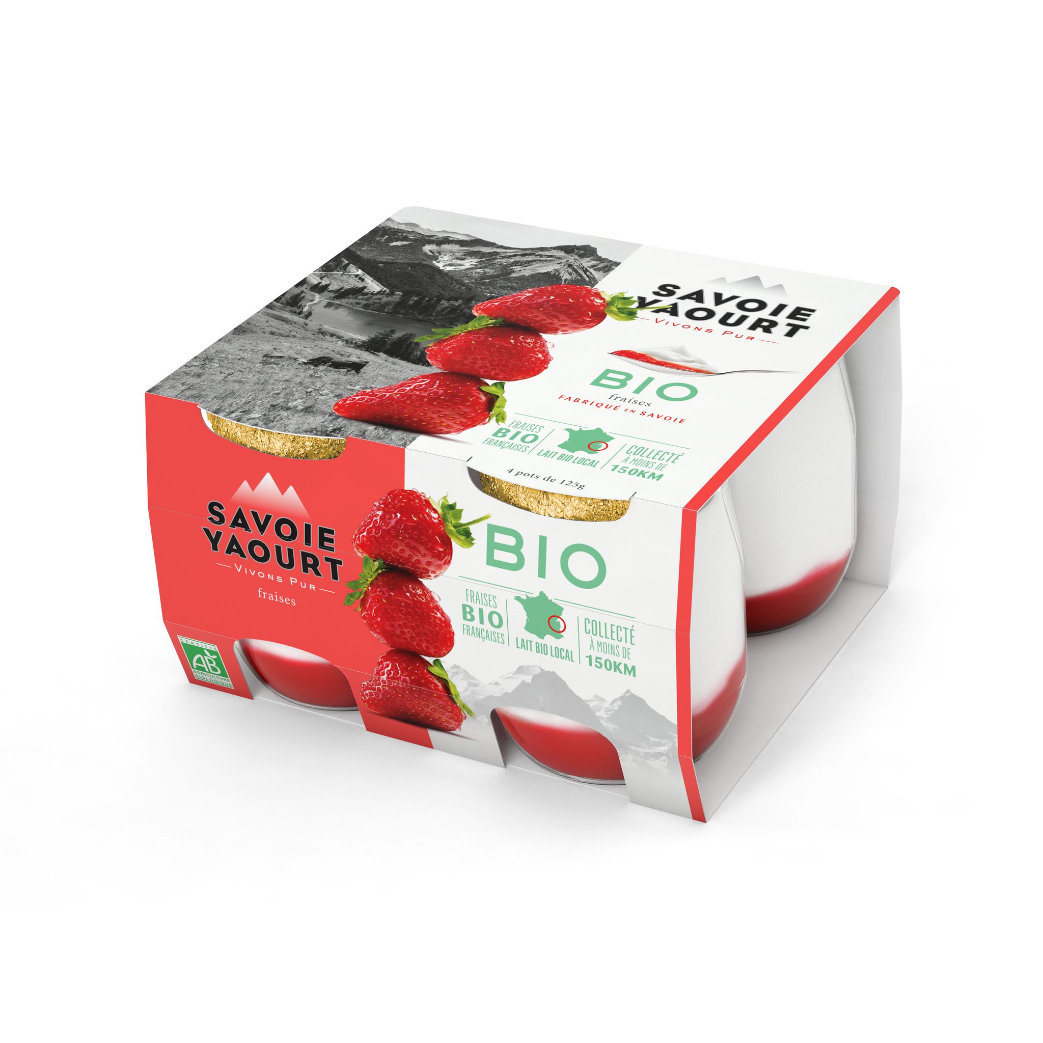 SAVOIE YAOURT Yaourt sucré sur lit de fraise bio 4x120g pas cher