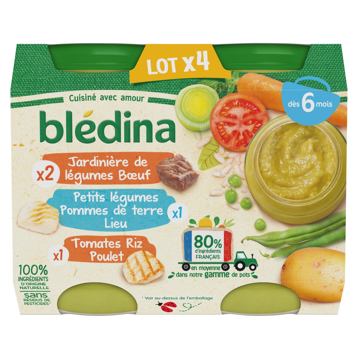 BLEDINA Petit pot 3 variétés viandes et poissons dès 6 mois 4x200g