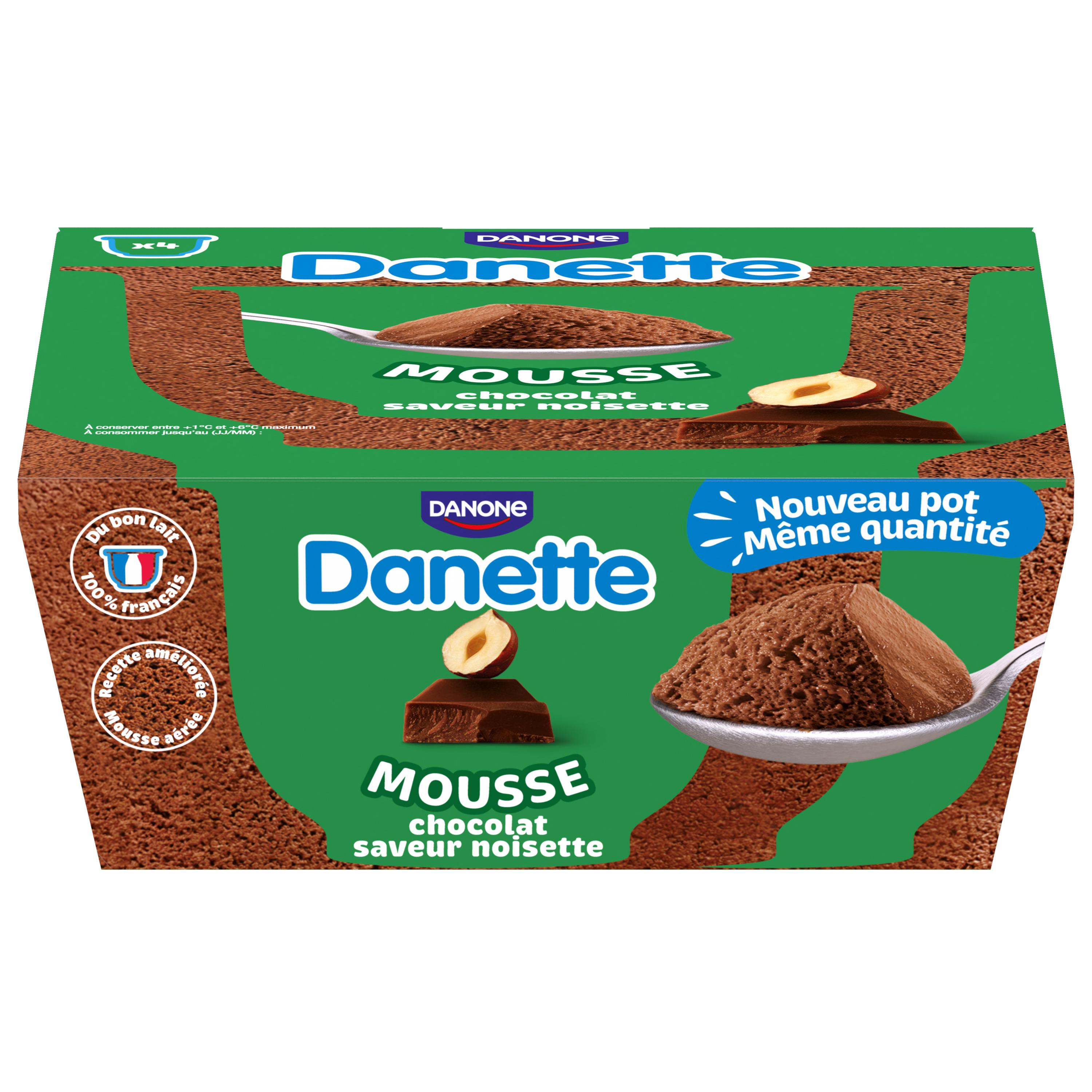 Voir la diapositive 2 : DANETTE Mousse au chocolat saveur noisette 4x60g