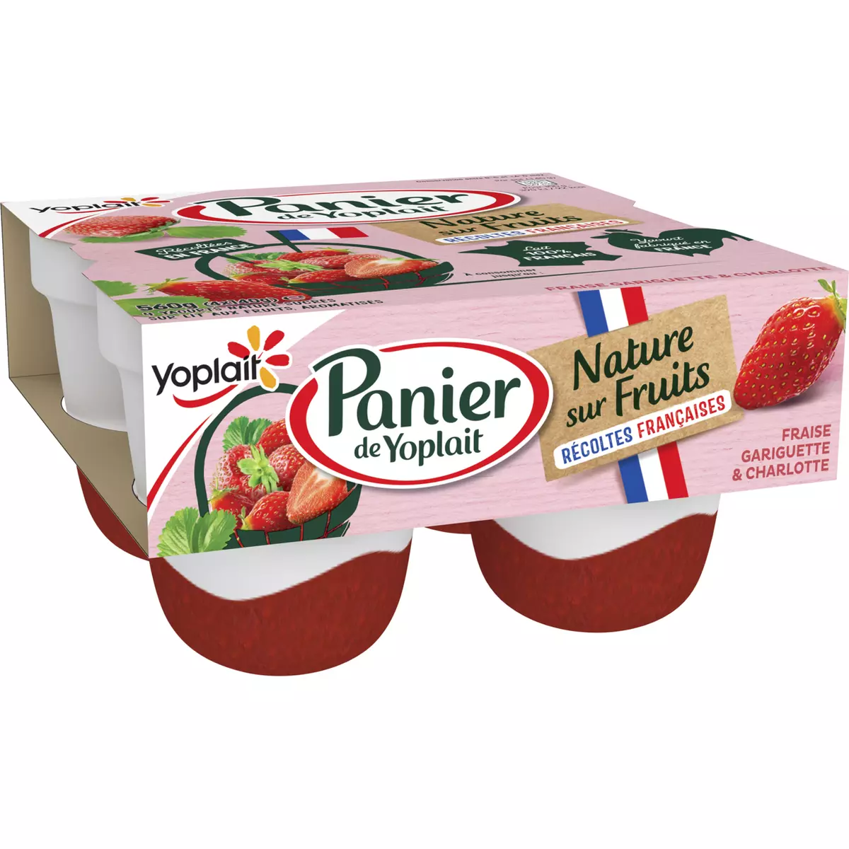 PANIER DE YOPLAIT Yaourt nature sur lit de fraise gariguette et charlotte 4x140g
