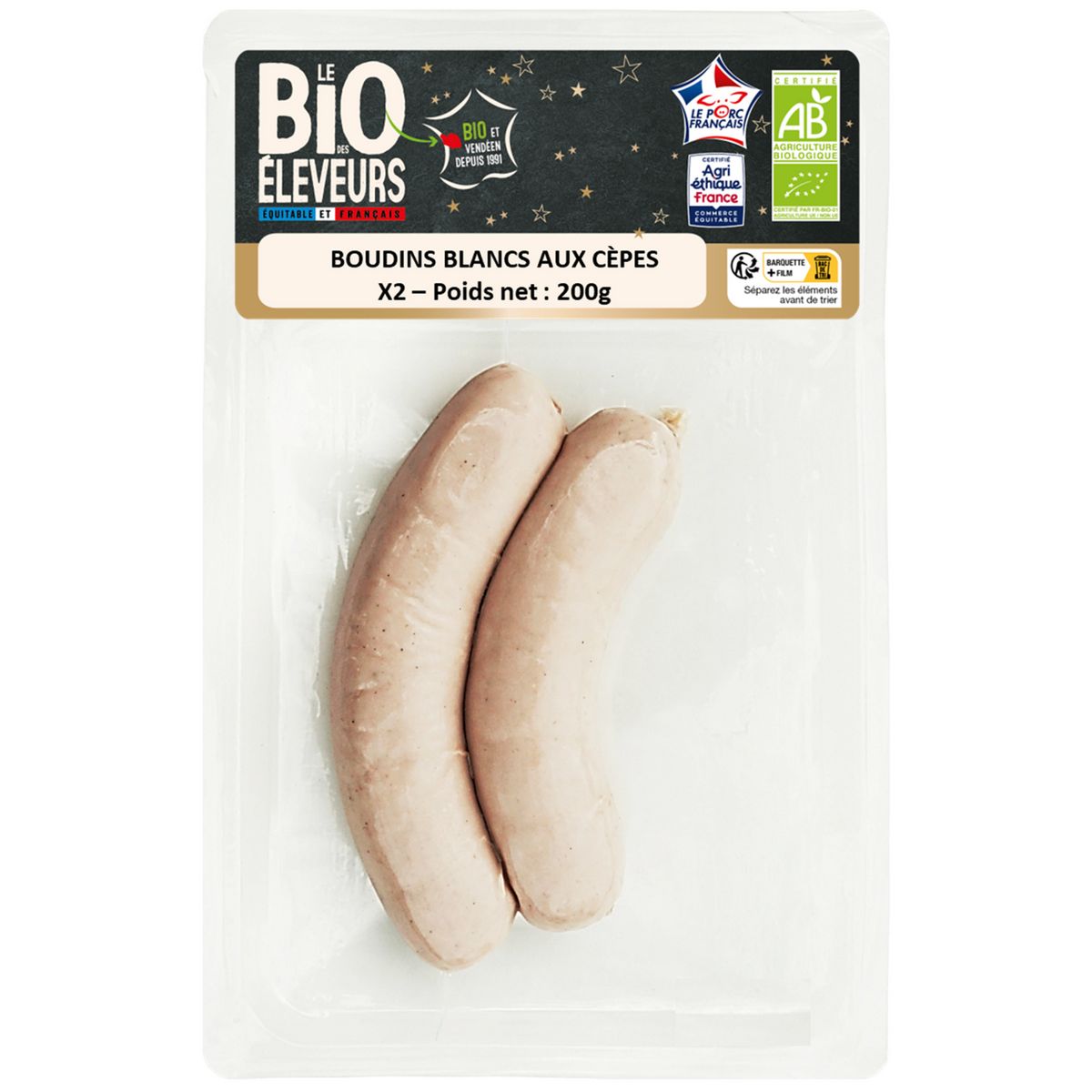 BONJOUR CAMPAGNE Boudins blancs bio au cèpes 2 pièces 200g