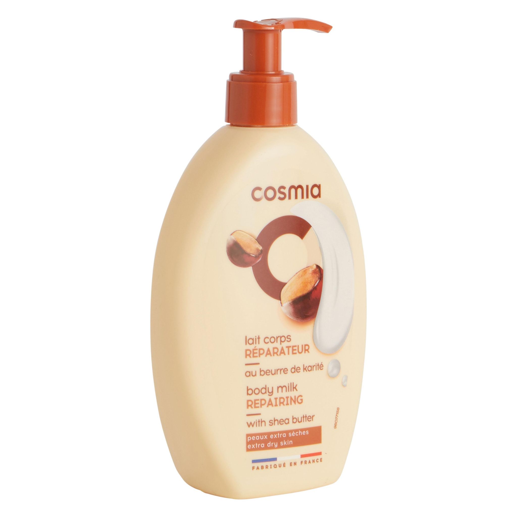 Voir la diapositive 3 : COSMIA Lait corps réparateur au beurre de karité peaux extra sèches 250ml