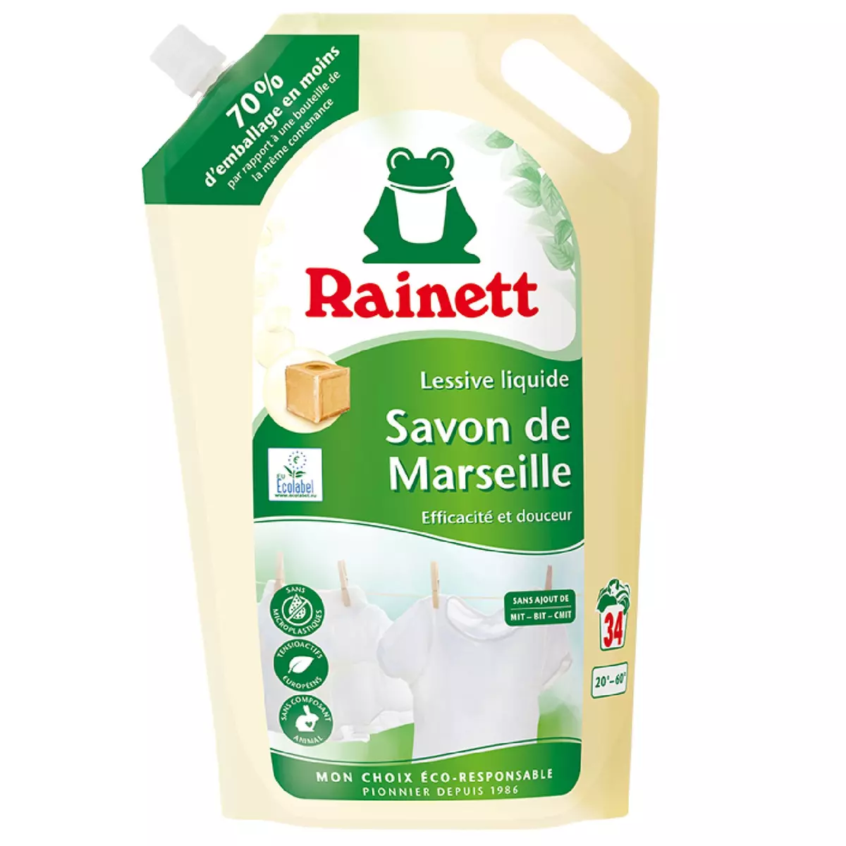 RAINETT Lessive liquide savon de marseille 34 lavages 1.7L