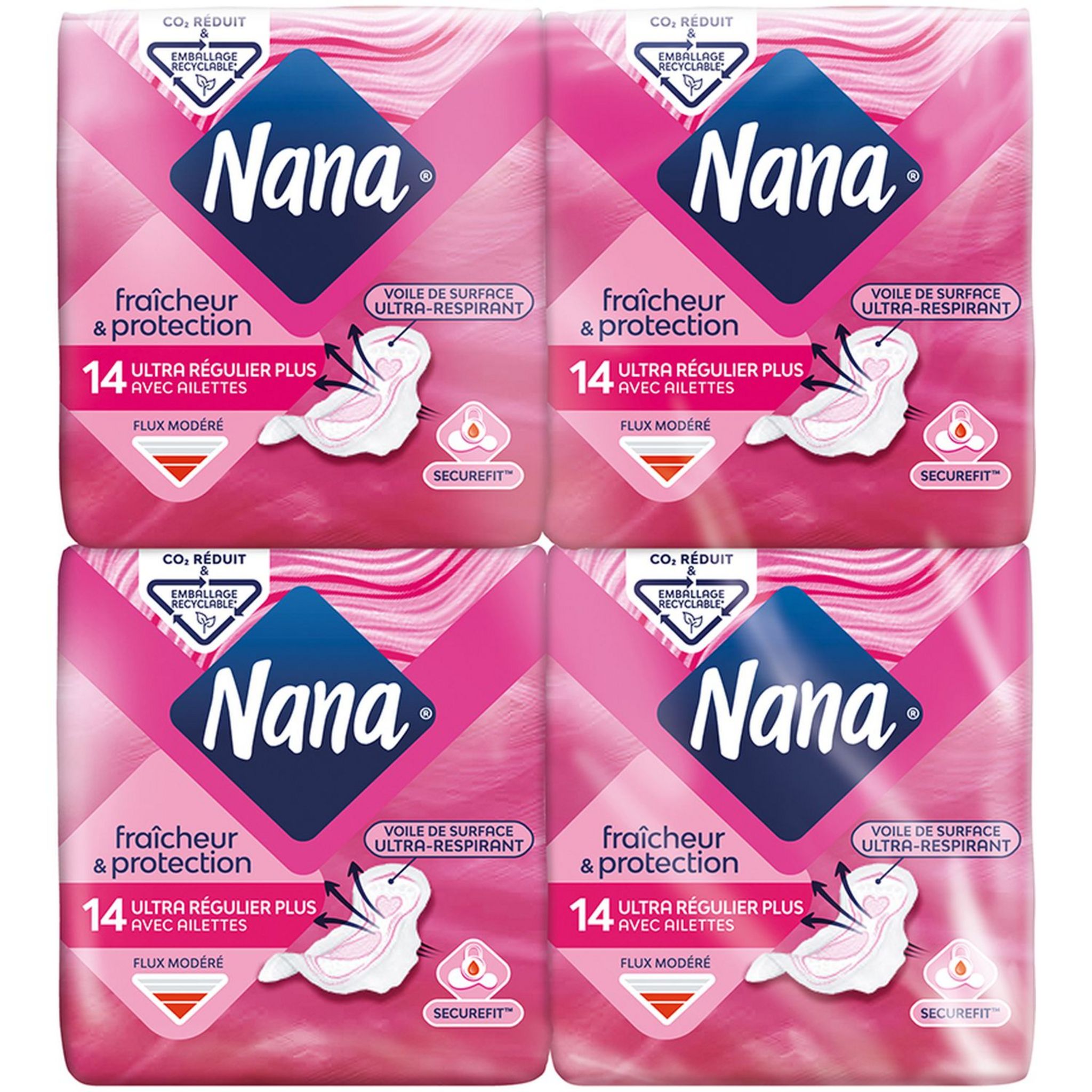 Lot De 3 Paquets De Serviettes Hygiéniques Nana Ultra Régulier Plus - 36 Serviettes Au Total