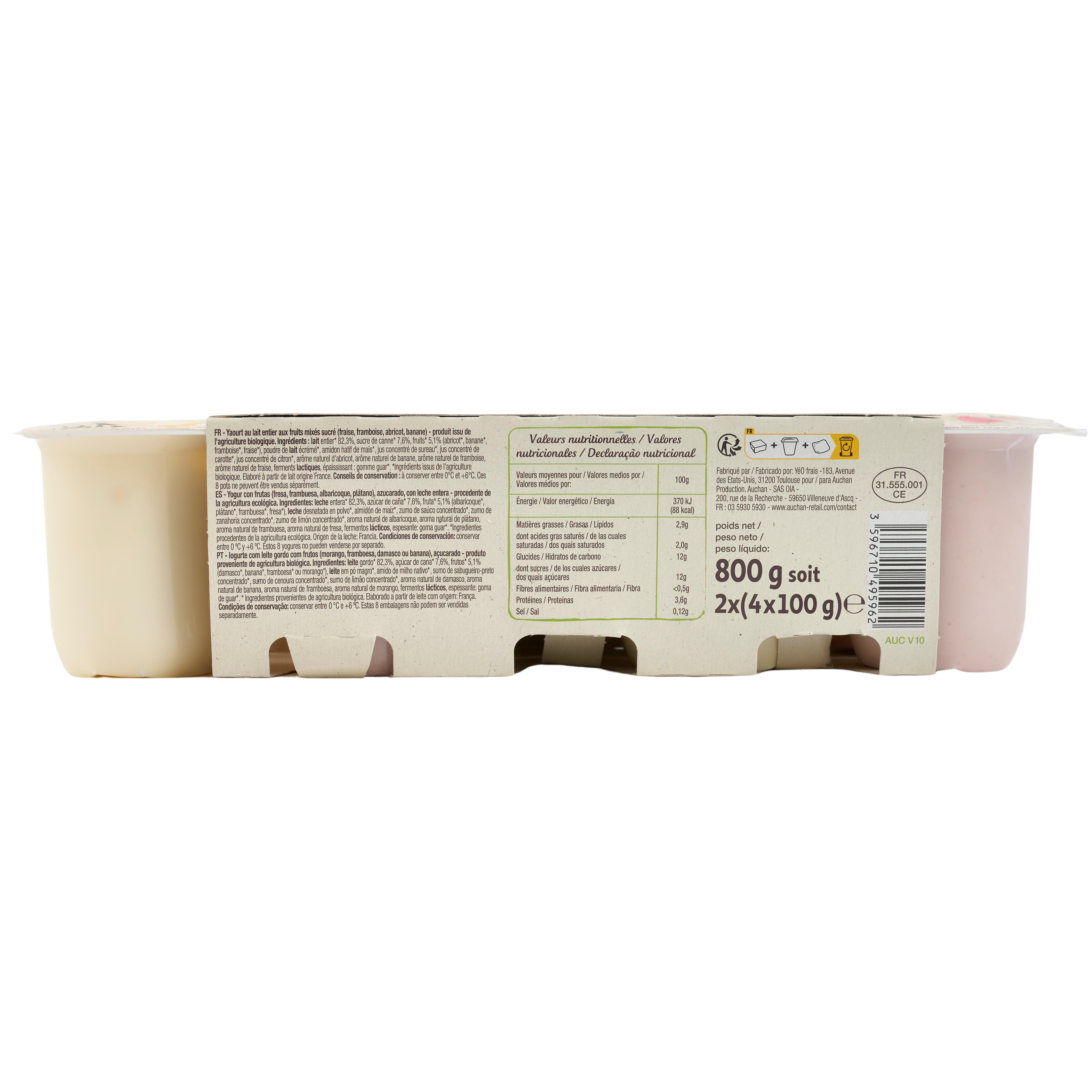 Voir la diapositive 3 : AUCHAN BIO Yaourt brassé aux fruits mixés 8x100g