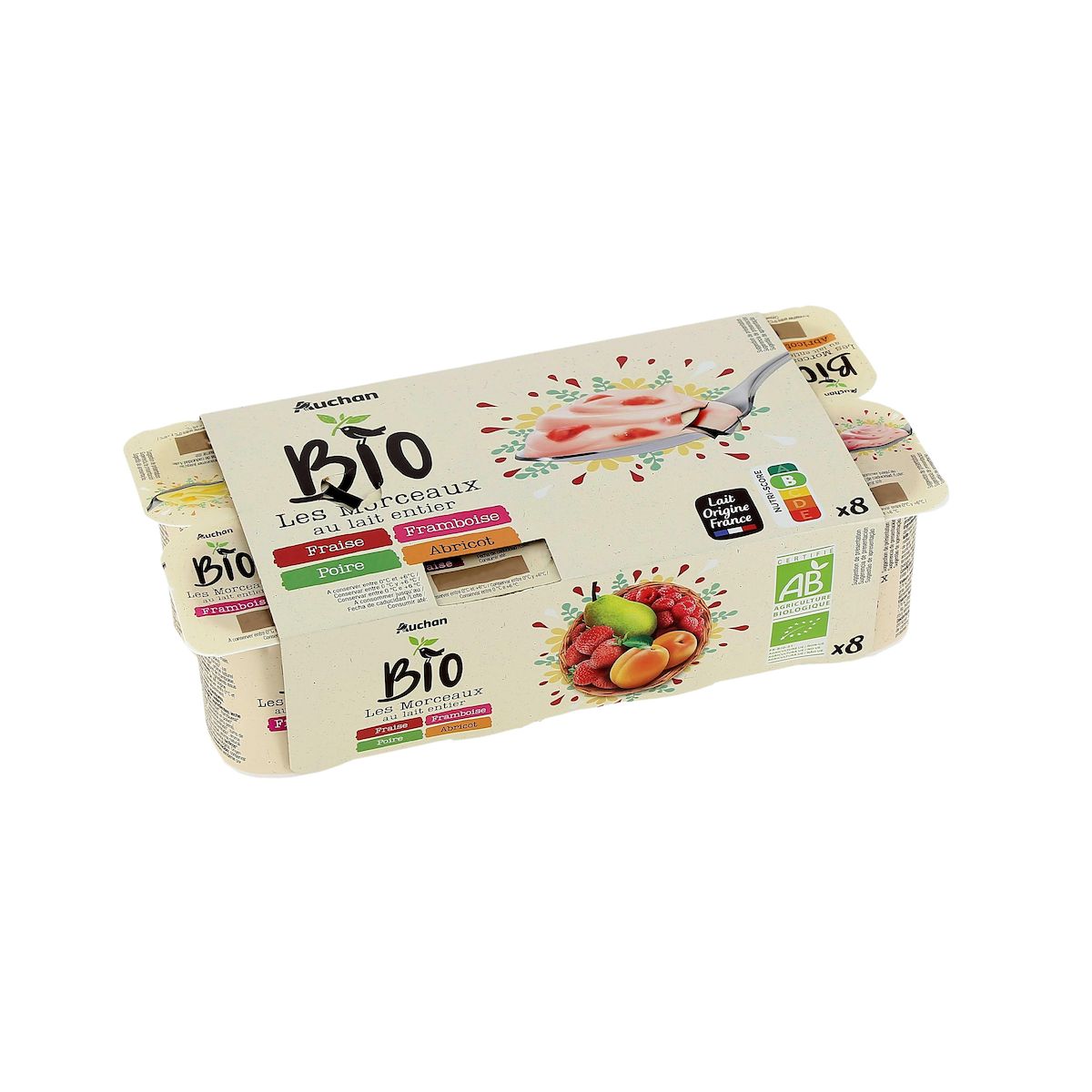AUCHAN BIO Yaourt aux fruits avec morceaux 8x125g
