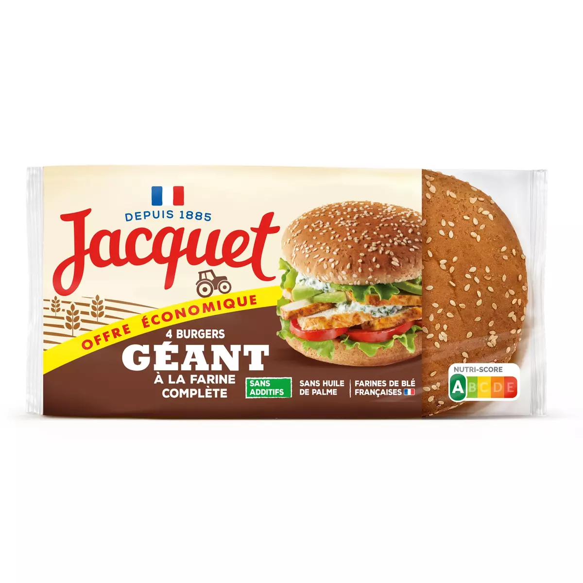 JACQUET Burgers géant à la farine complète sans additifs 4 pièces 350g