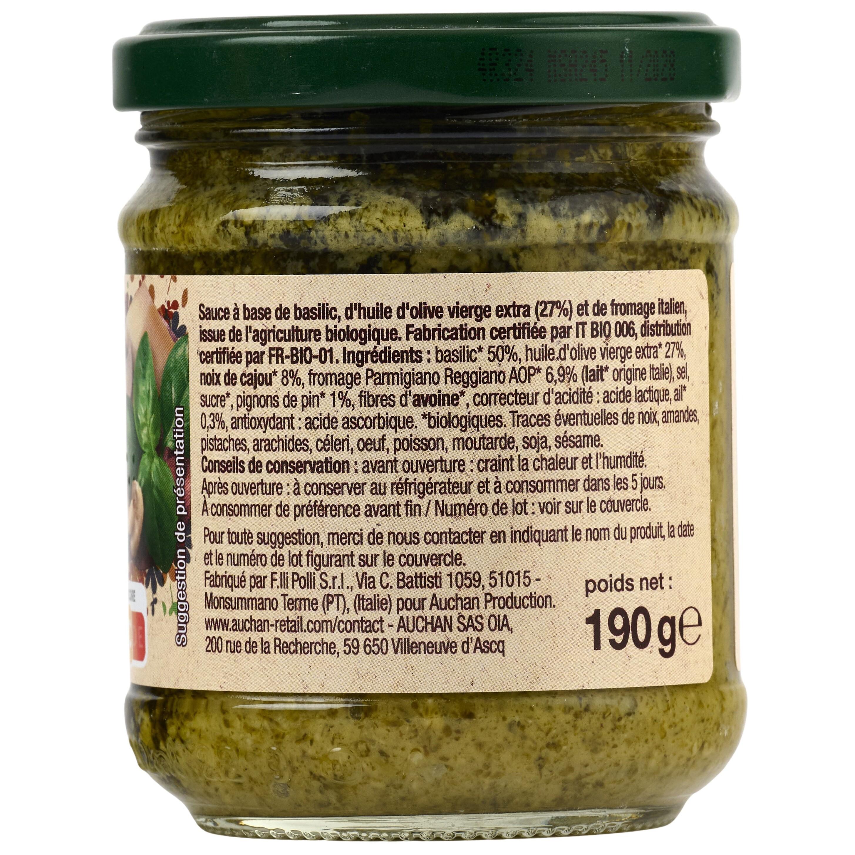 Voir la diapositive 2 : AUCHAN BIO Sauce pesto verde 190g