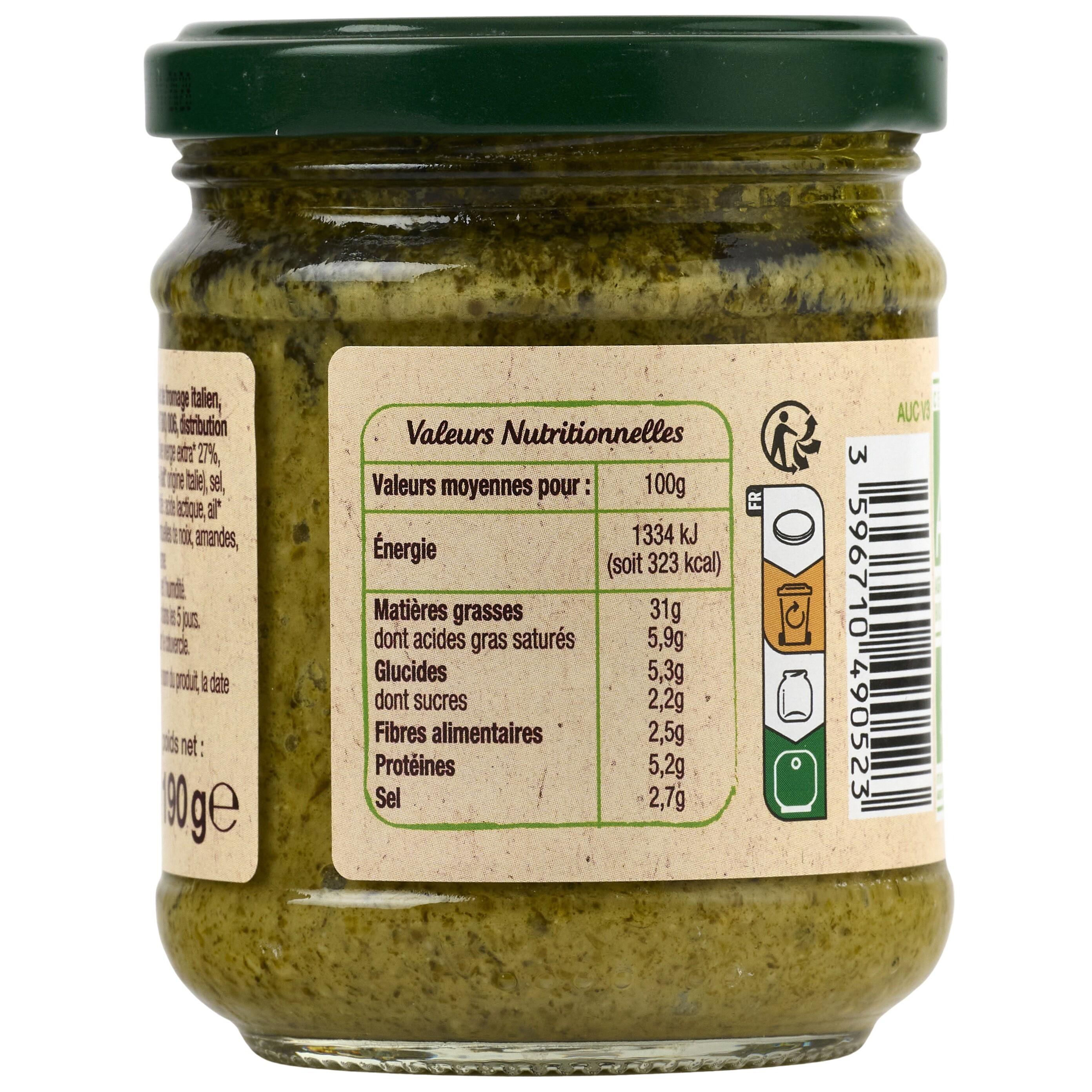 Voir la diapositive 3 : AUCHAN BIO Sauce pesto verde 190g