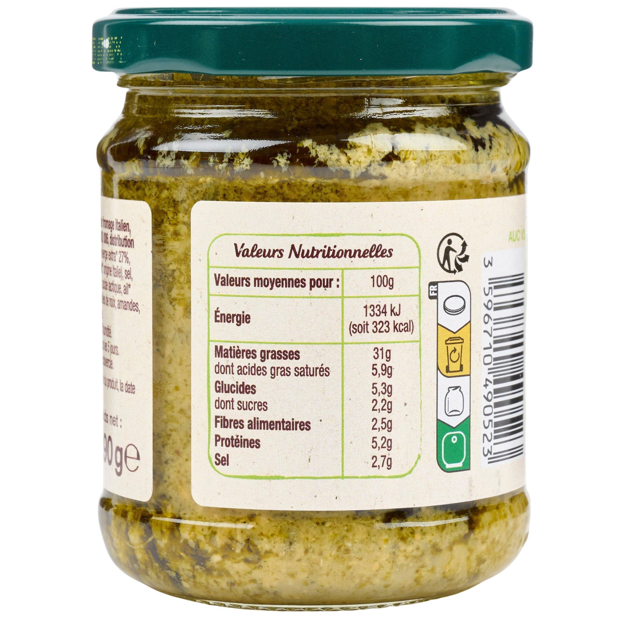 Voir la diapositive 3 : AUCHAN BIO Sauce pesto verde 190g