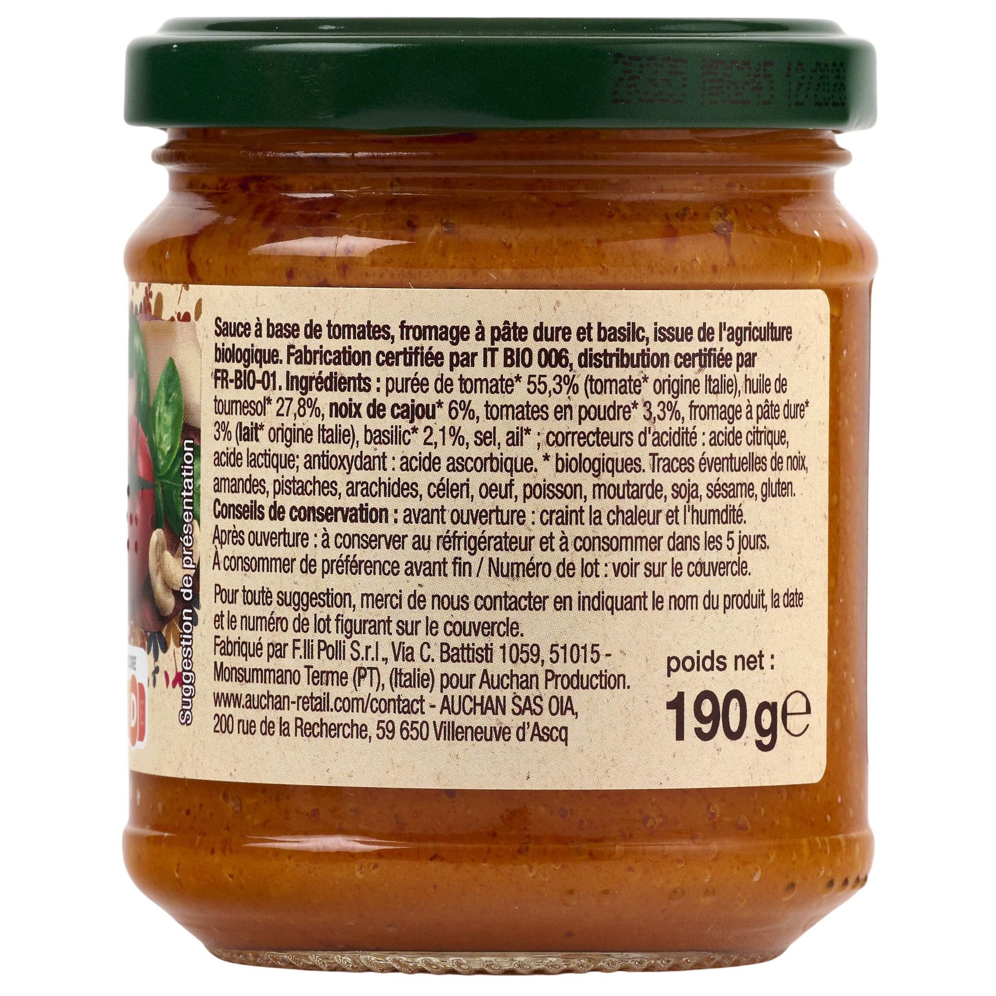 Voir la diapositive 4 : AUCHAN BIO Pesto rosso 190g