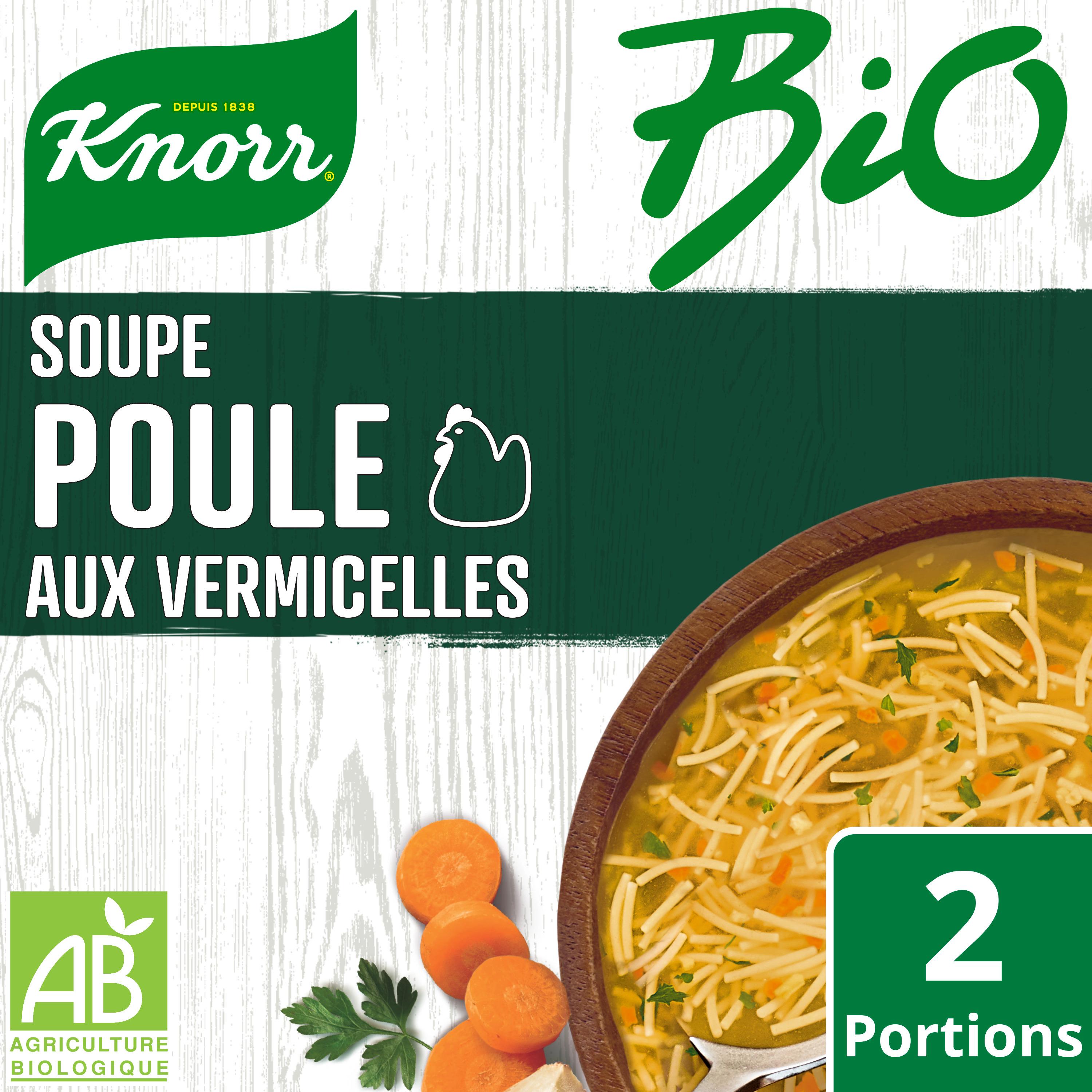 Voir la diapositive 2 : KNORR Soupe déshydratée poule aux vermicelles bio 2 sachets 36g