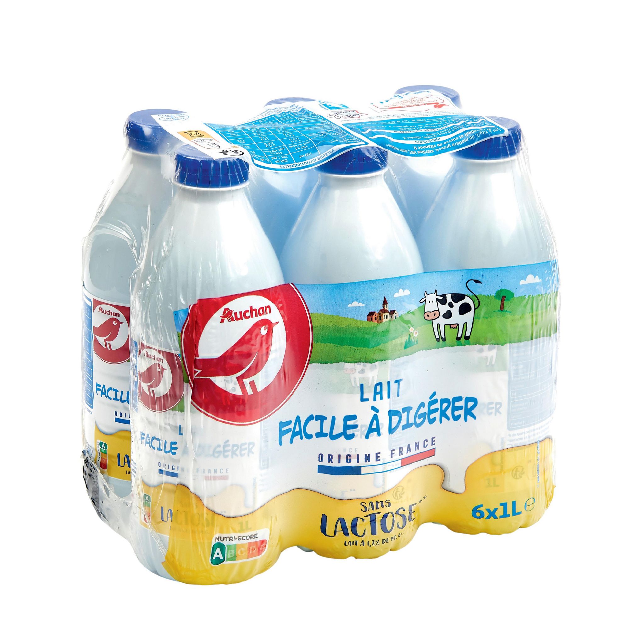 Voir la diapositive 2 : AUCHAN Lait facile à digérer sans lactose UHT 6x1L