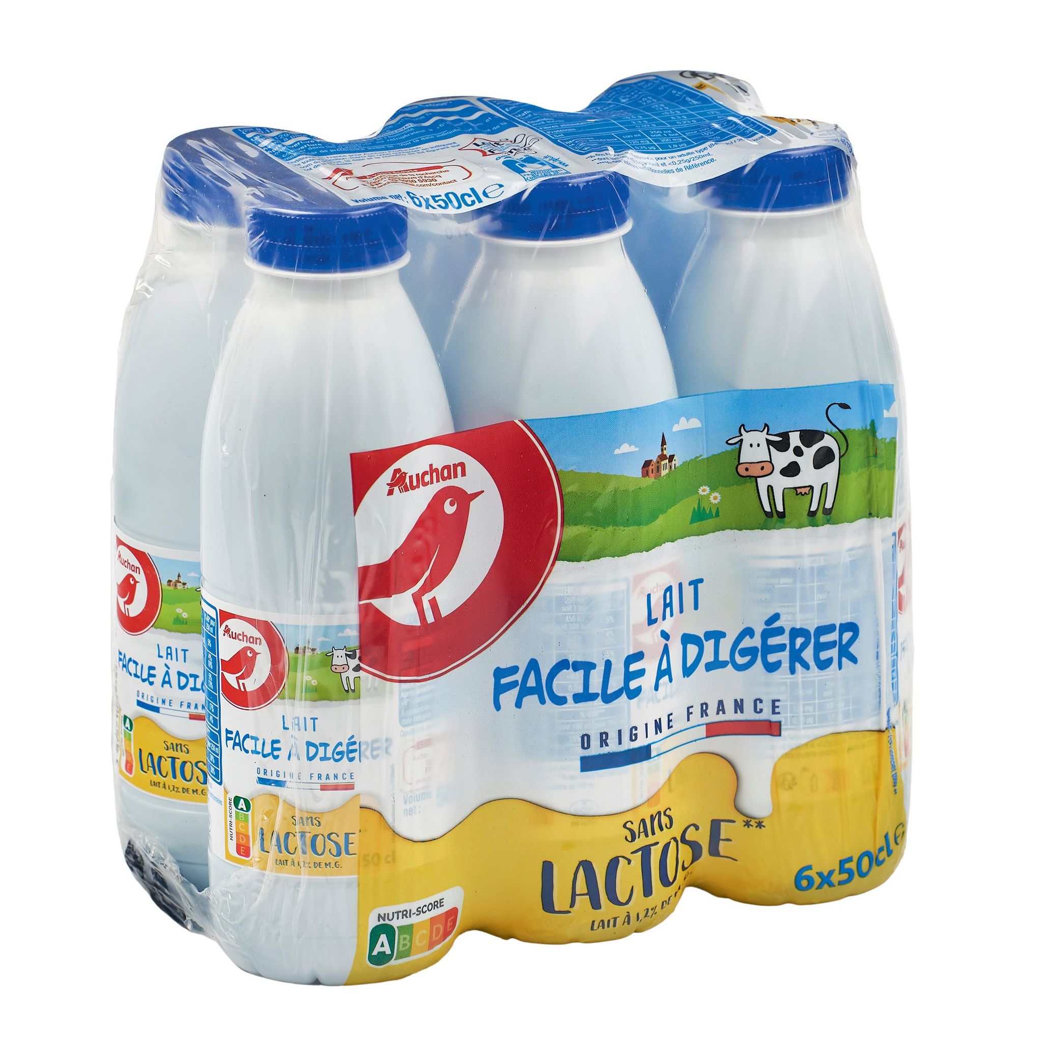 Voir la diapositive 2 : AUCHAN Lait facile à digérer sans lactose UHT 6x50cl
