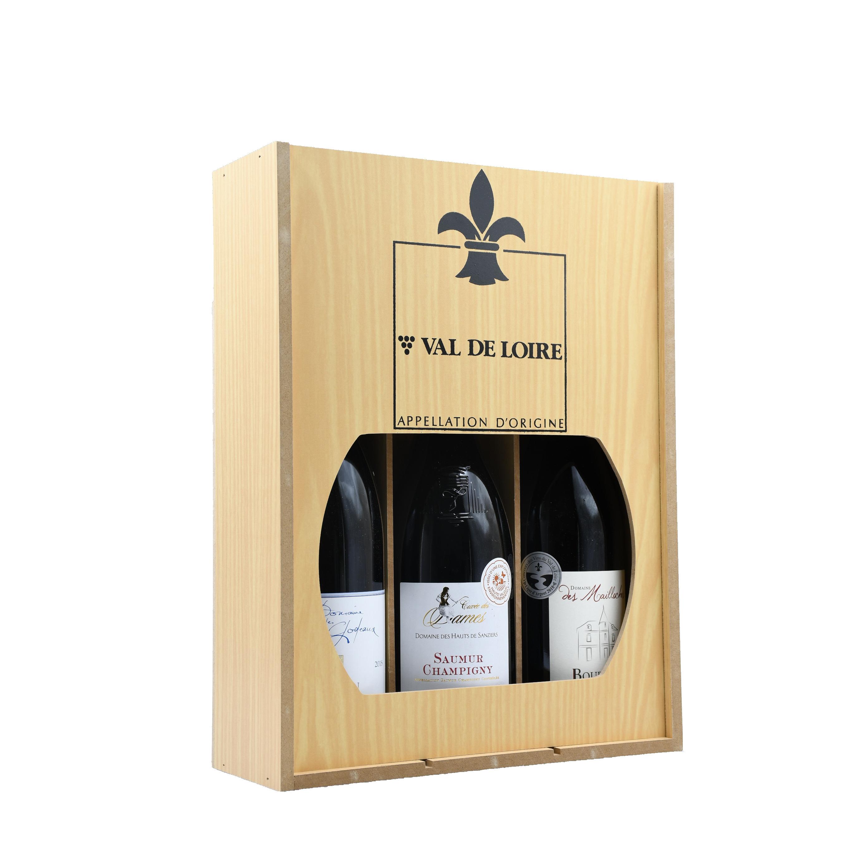 Coffret en bois Bourgueil Chinon Champigny 3x75cl