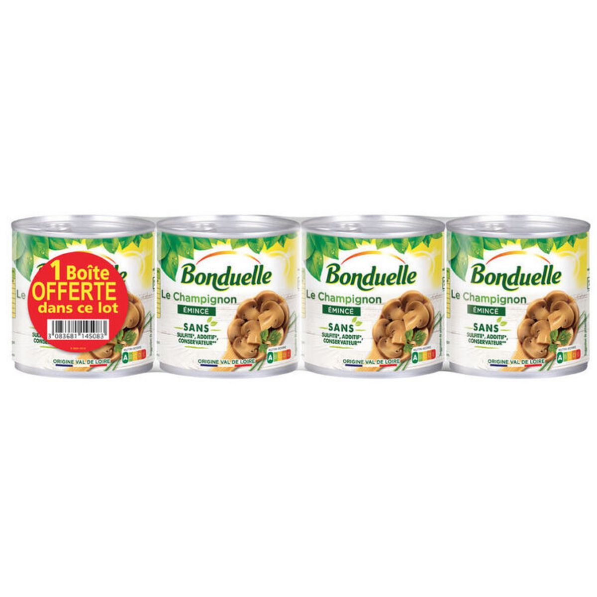 BONDUELLE Champignons émincés sans sulfite Lot de 4 4x230g