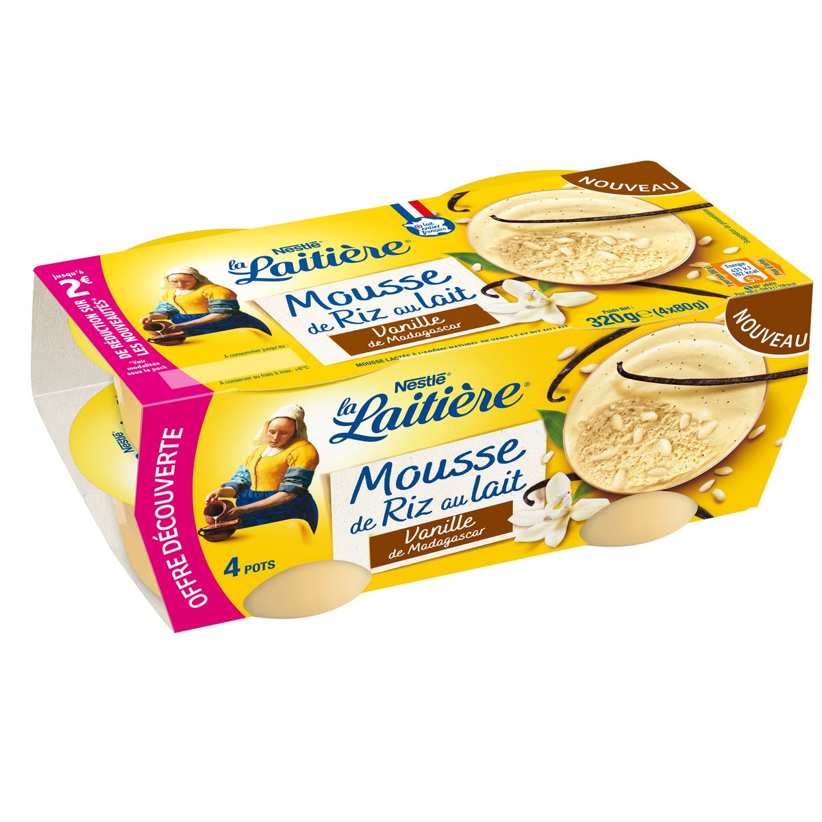 LA LAITIERE Mousse de riz au lait saveur vanille 4x80g