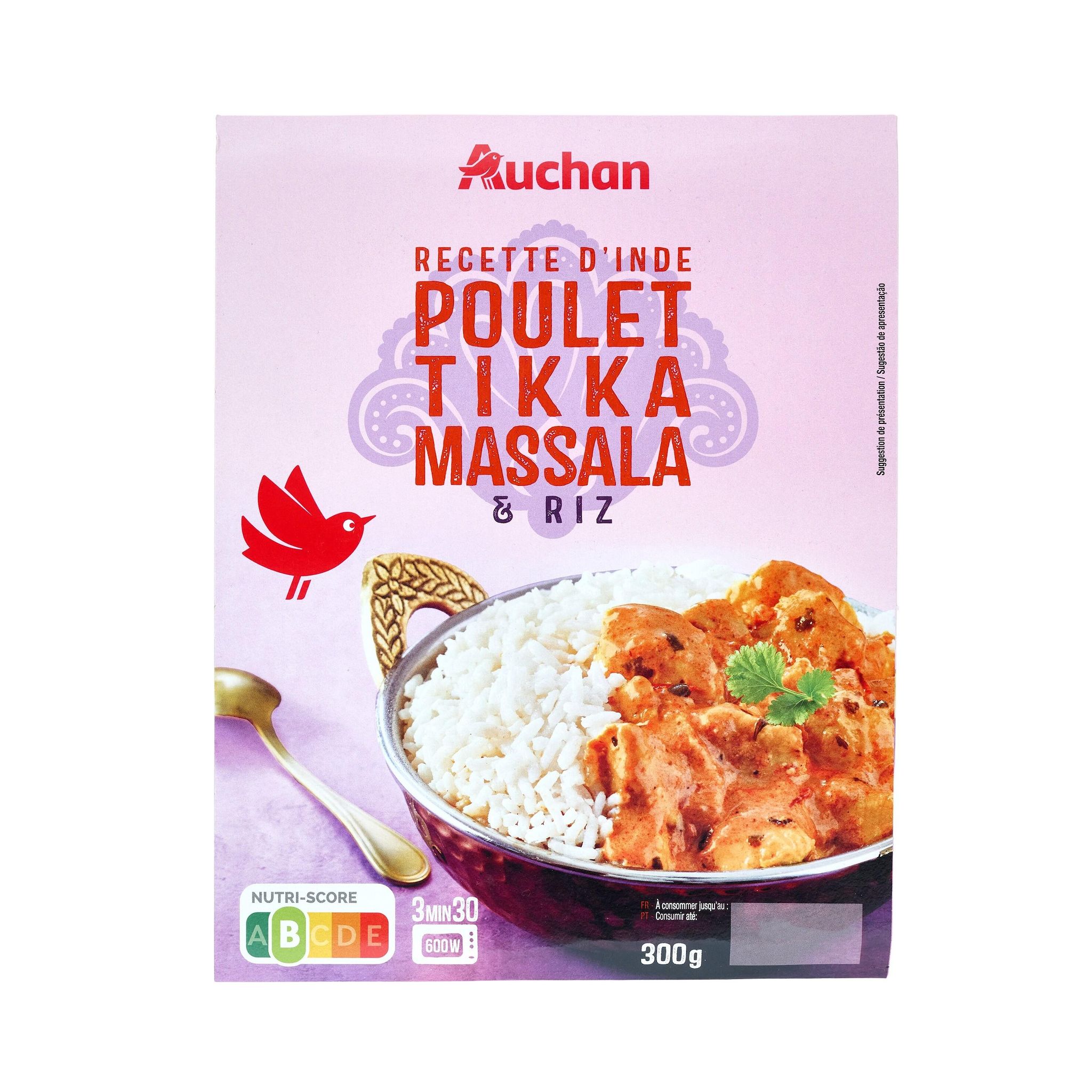 Voir la diapositive 3 : AUCHAN Poulet tikka massala et riz basmati 1 part 300g