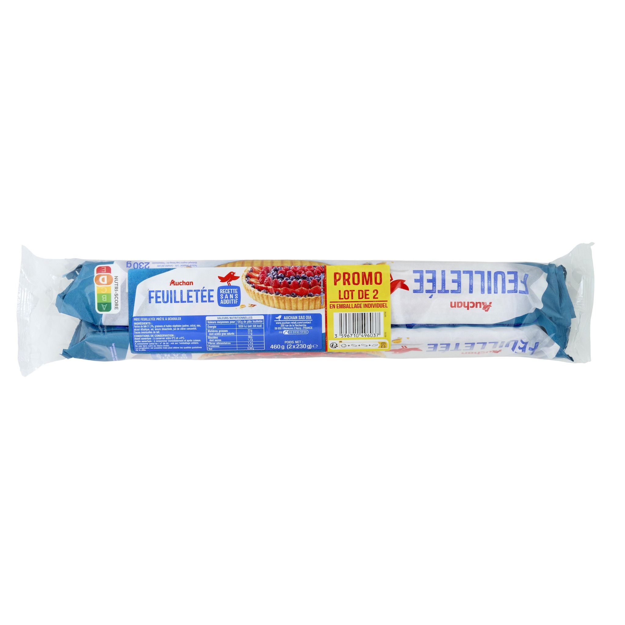 Voir la diapositive 2 : AUCHAN Pâte feuilletée 2 pièces 2x230g
