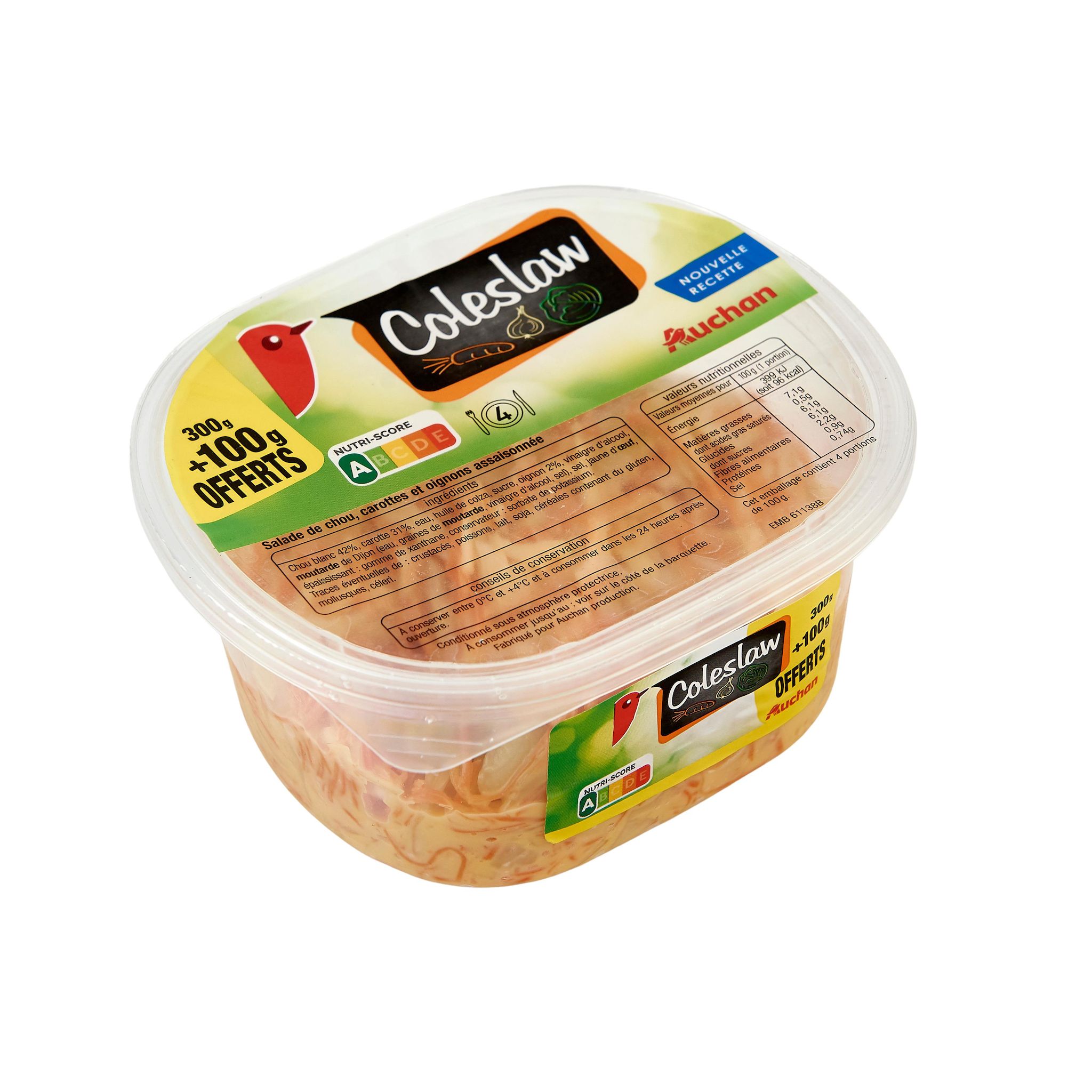 Voir la diapositive 2 : AUCHAN Coleslaw 300g+100g offerts