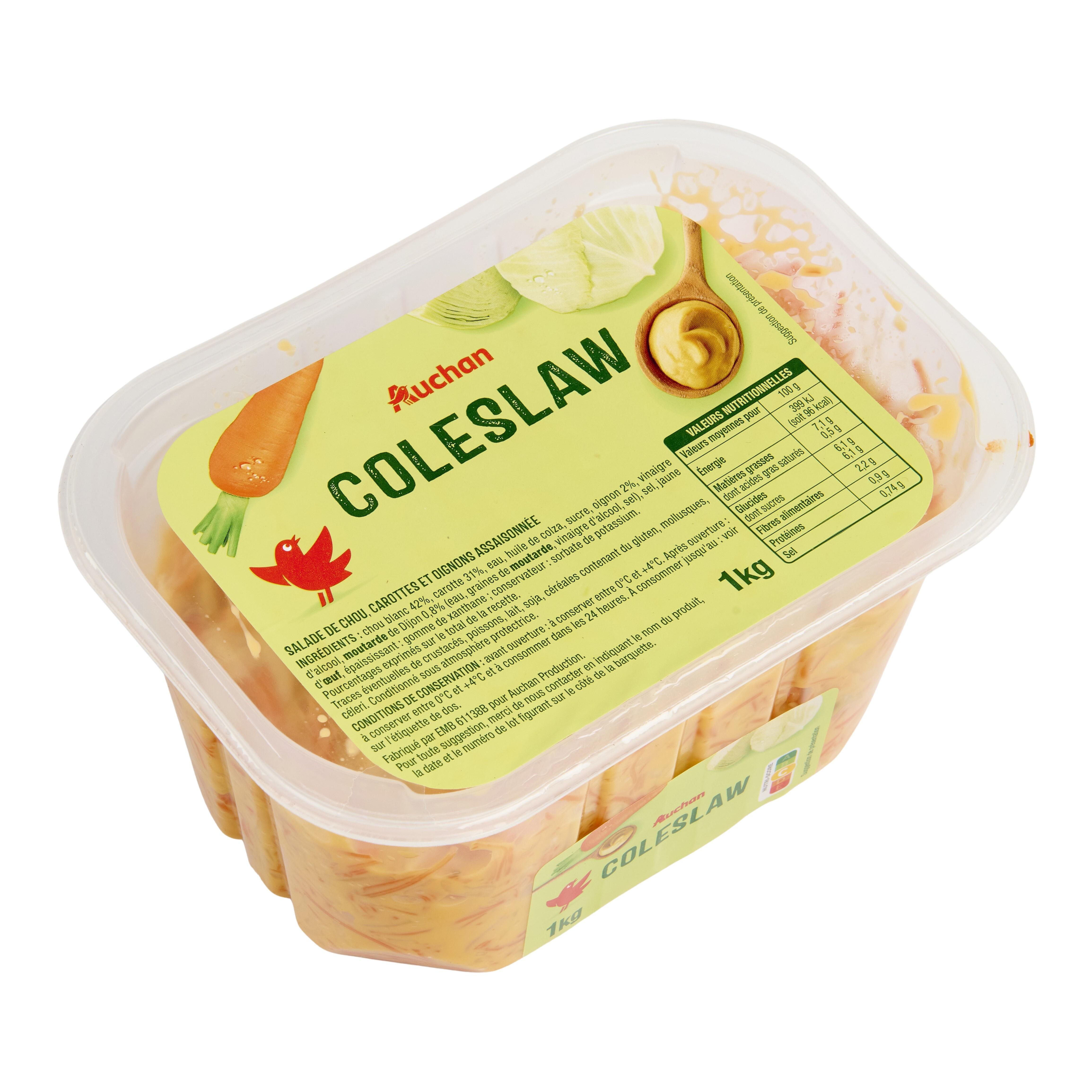 Voir la diapositive 2 : AUCHAN Coleslaw chou et carottes 10 parts 1kg