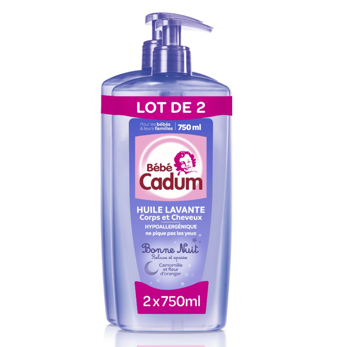 BEBE CADUM Huile lavante corps et cheveux camomille et  fleur d'oranger 2x750ml