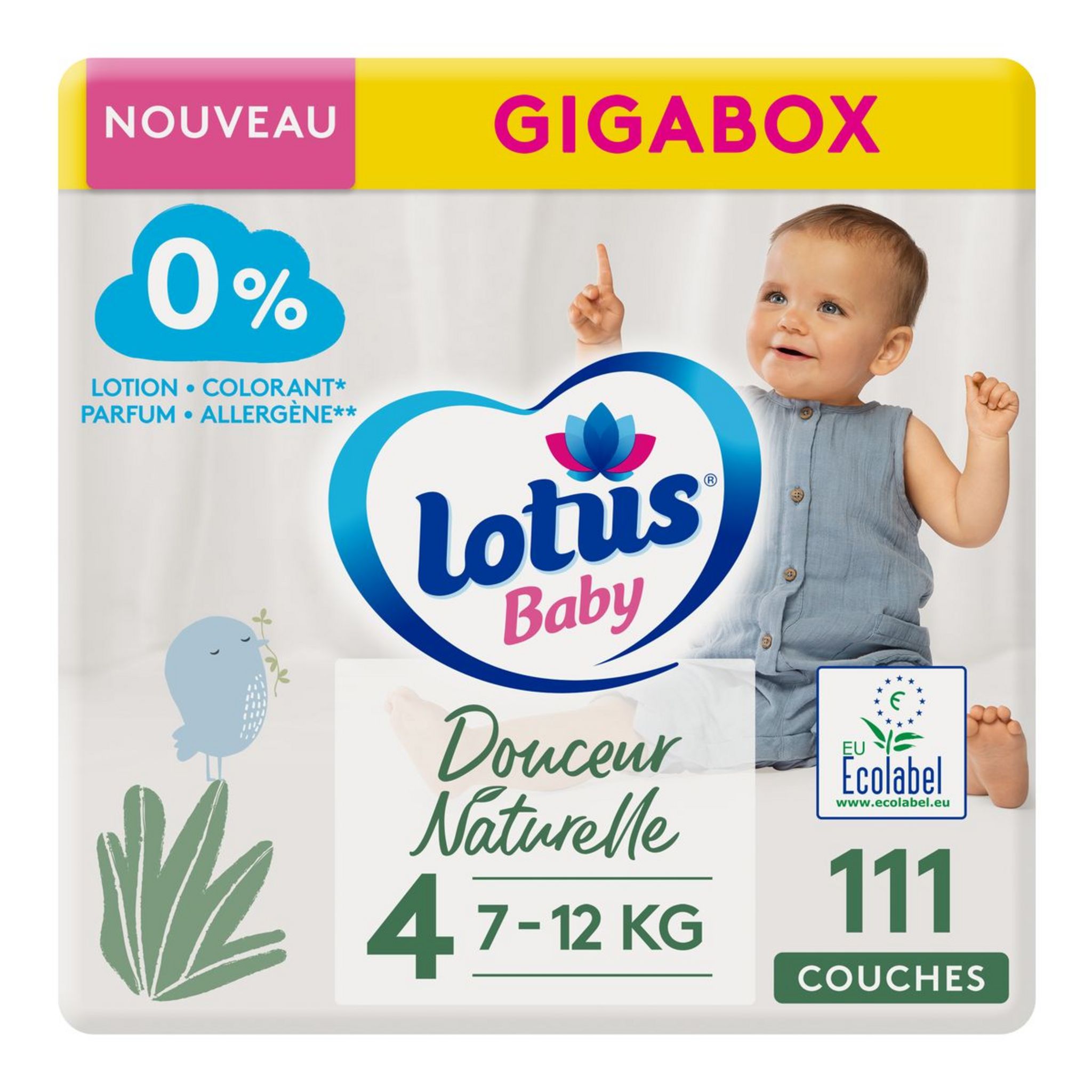 LOTUS BABY Douceur naturelle couches écolabel taille 4 de 7 à 12kg 111 couches 3x37 pas cher