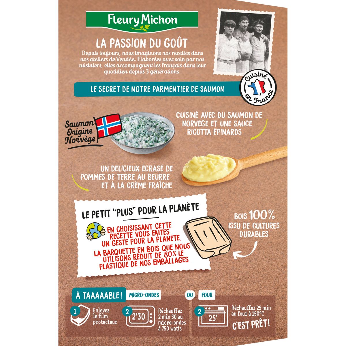 FLEURY MICHON Le parmentier de saumon ricotta épinards -60% sur le 2ème 2x300g